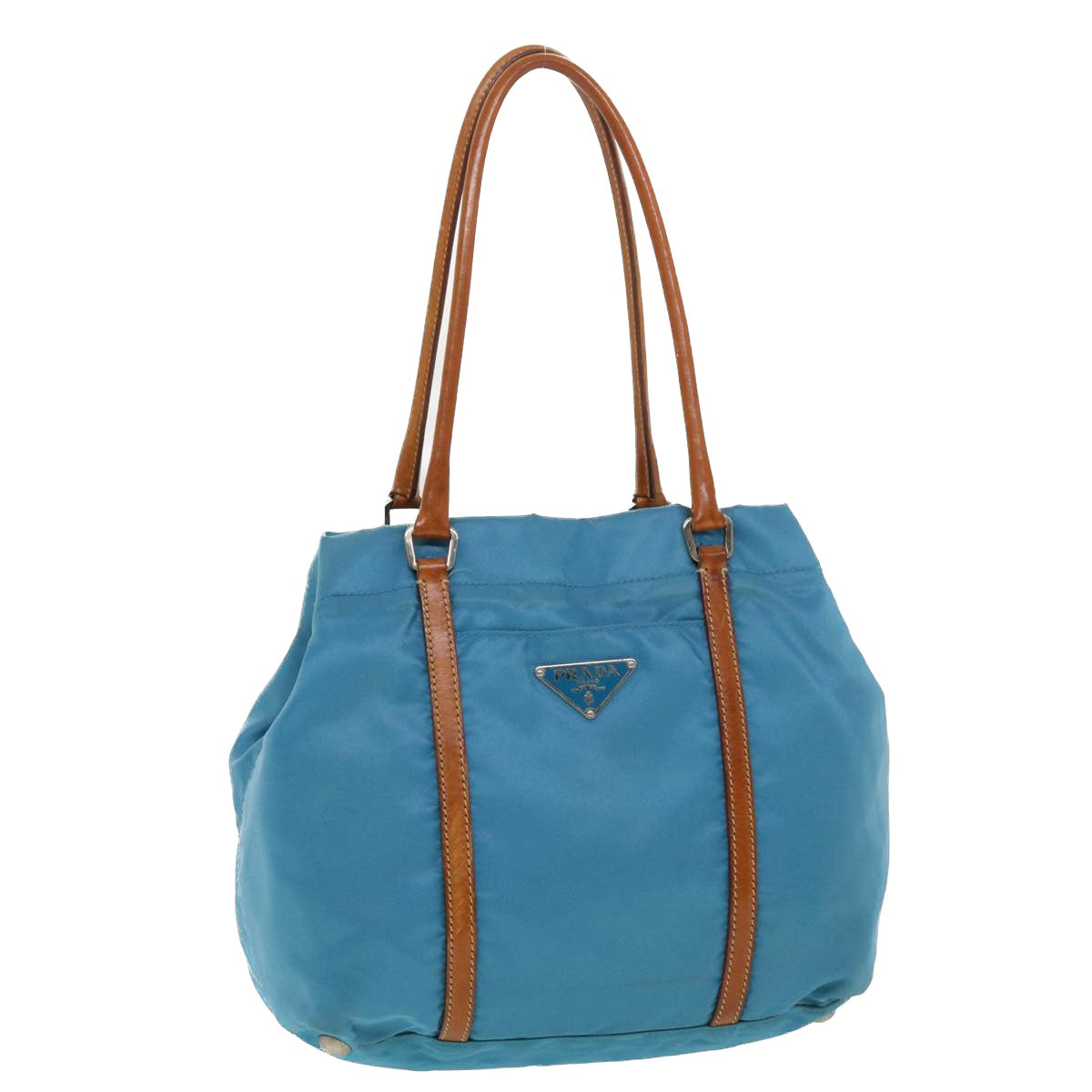 Prada Hand Bag Light Nylon Brown Blue Travel Bag