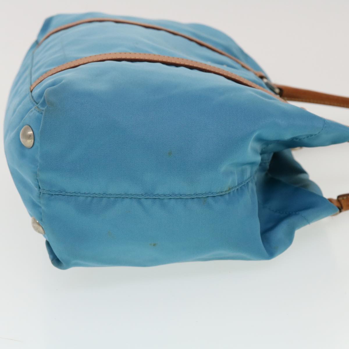 Prada Hand Bag Light Nylon Brown Blue Travel Bag