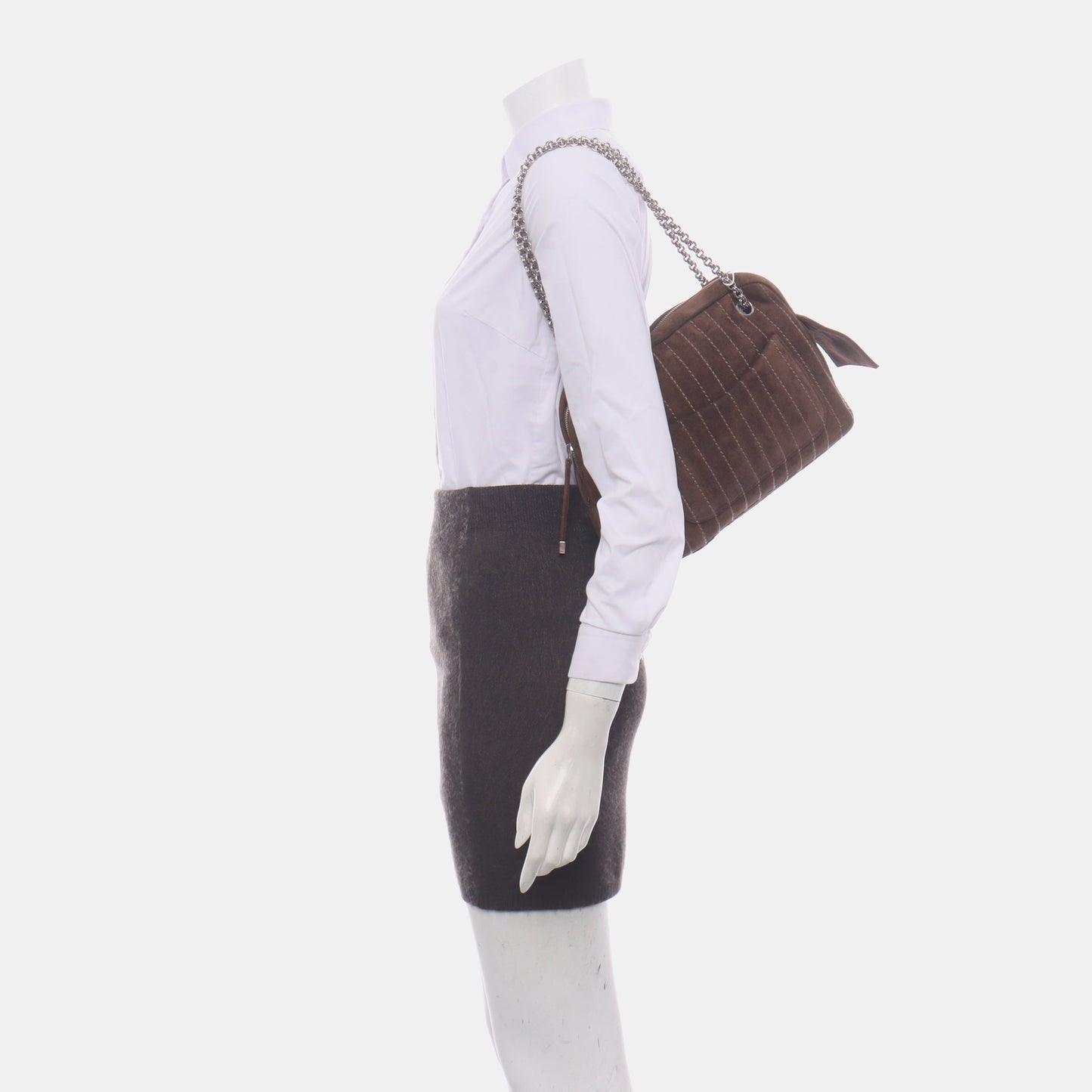 Chanel Mademoiselle Camera Chocolate Suede Brown Silver Crossbody Bag