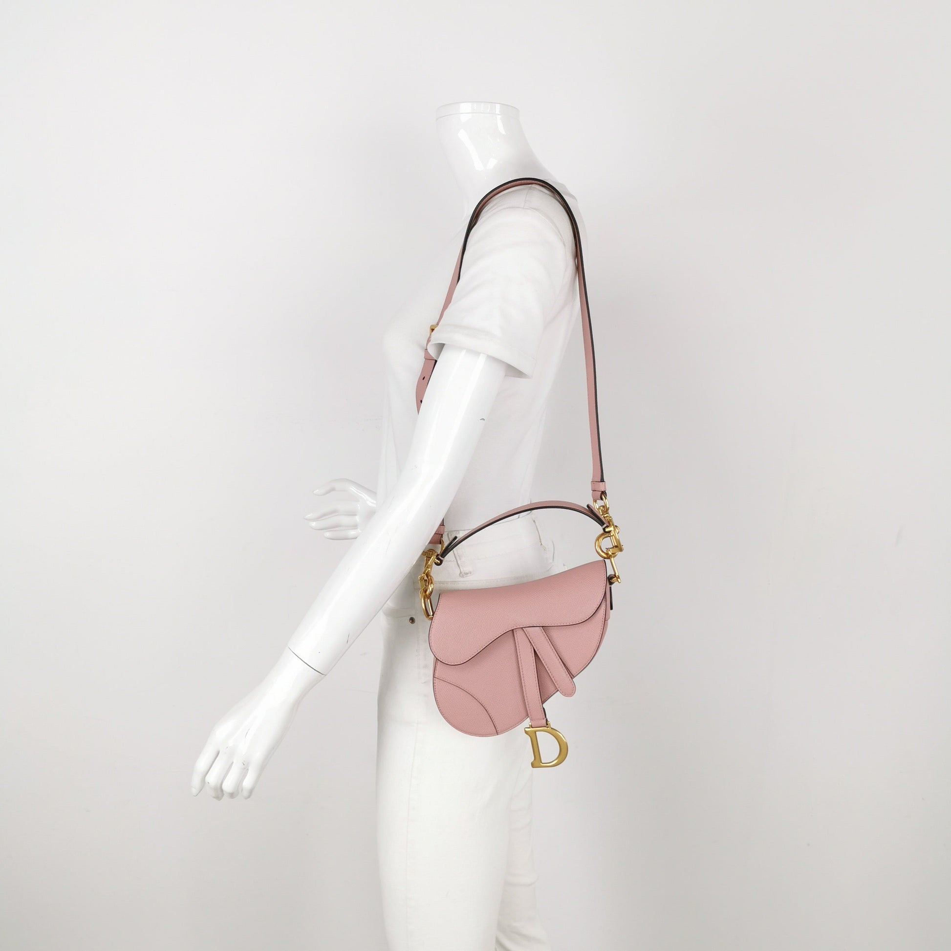 Dior Saddle Cherry Blossom Grained Ghw With Strap Leather Pink Travel Bag