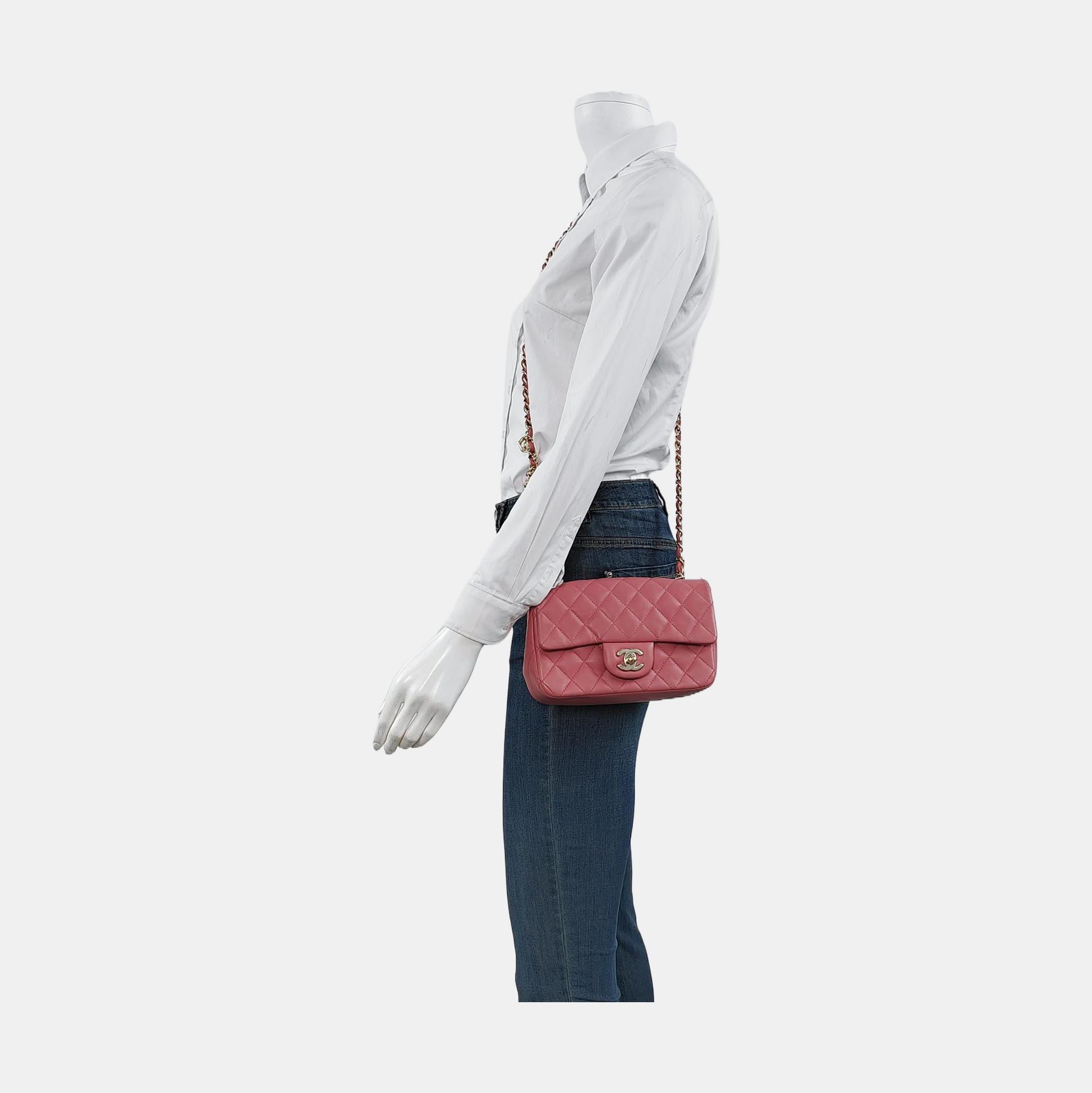 Chanel Classic Flap Rectangular Lambskin Hardware Pink Gold Mini Bag