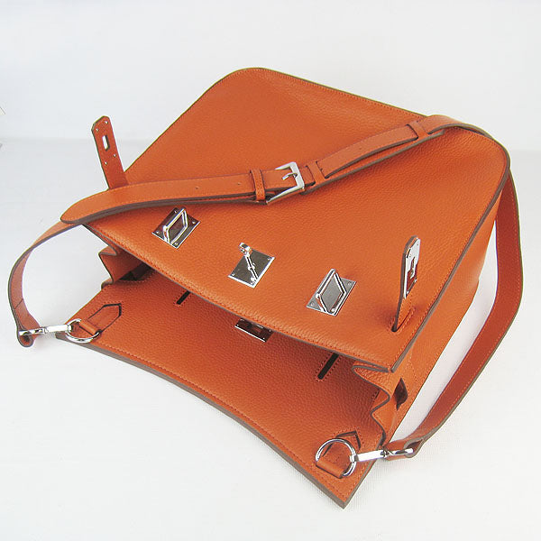 Hermes Luxury Shoulder Bag Orange Leather Silver