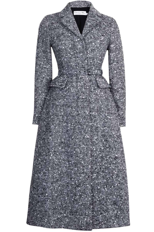 Dior Belted A Line Coat Black White