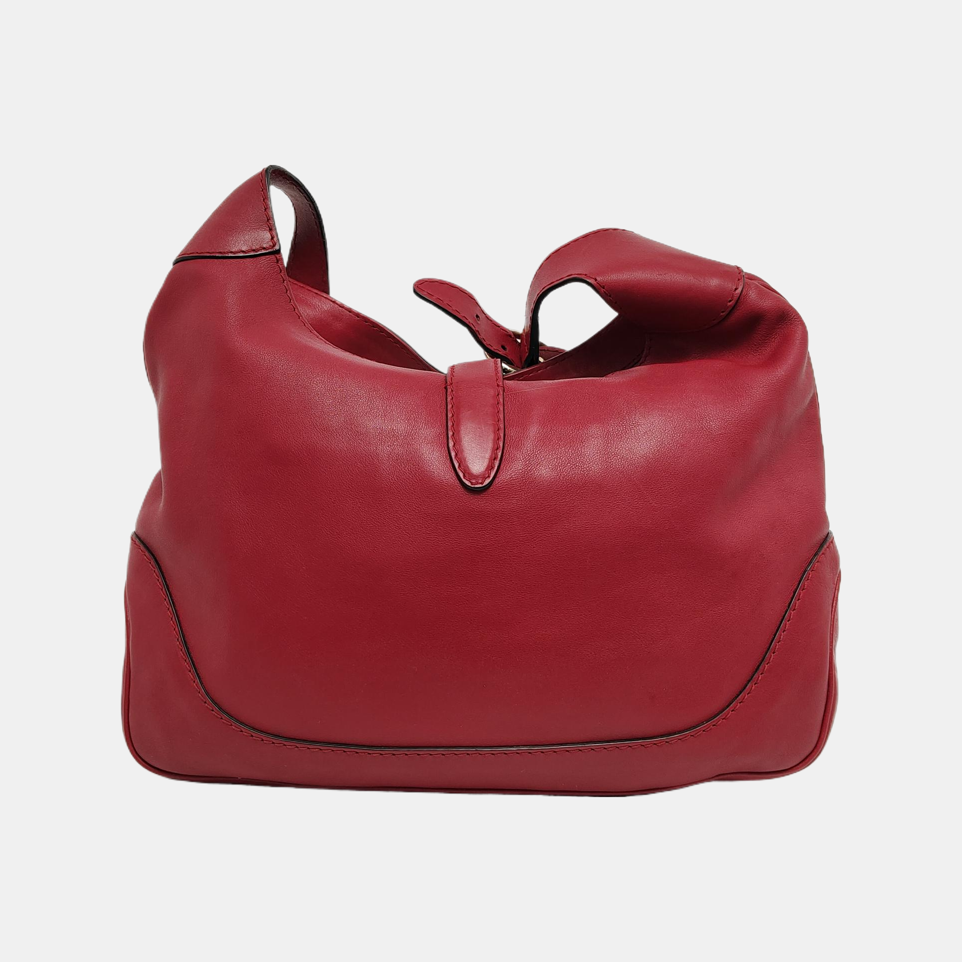 Gucci Jackie Soft Burgundy Piston Lock Leather Red Gold Medium Travel Bag