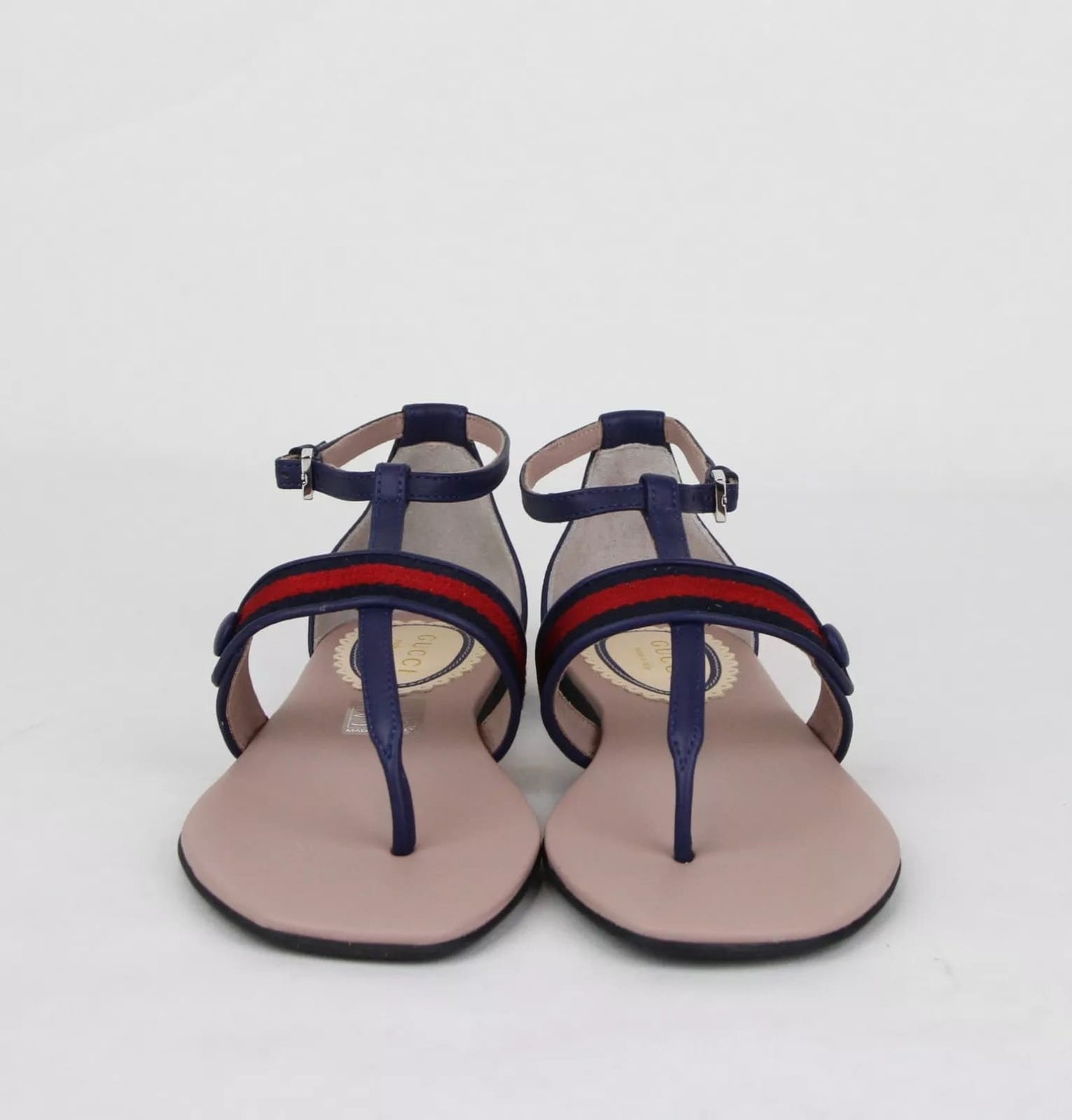 Gucci Girl Childrens Navy Blue Leather Sandal w/R/Blue Web 33/US 2