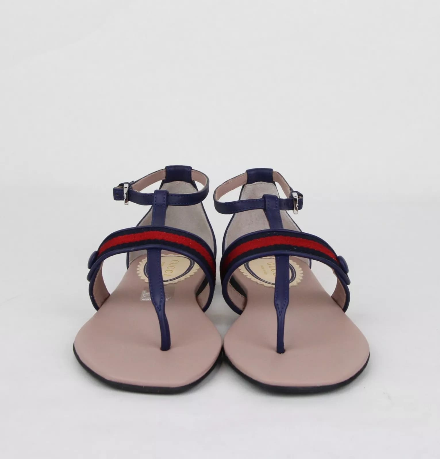 Gucci Girl Childrens Navy Blue Leather Sandal w/R/Blue Web 33/US 2