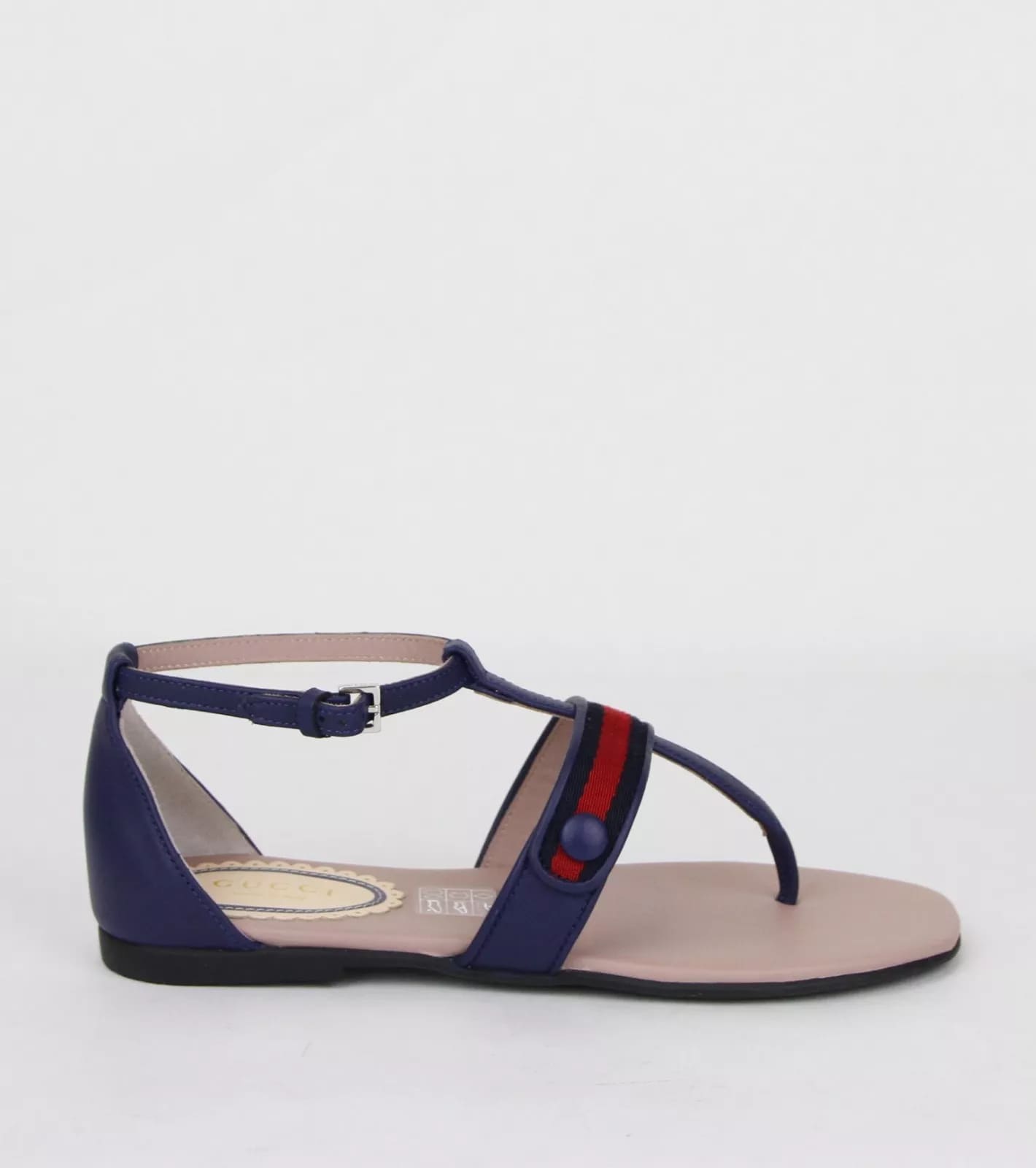 Gucci Girl Childrens Navy Blue Leather Sandal w/R/Blue Web 33/US 2