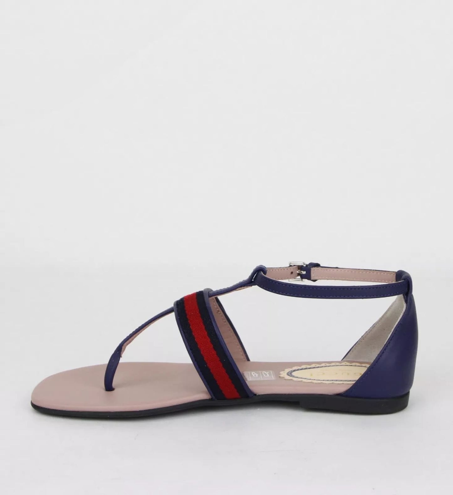 Gucci Girl Childrens Navy Blue Leather Sandal w/R/Blue Web 33/US 2