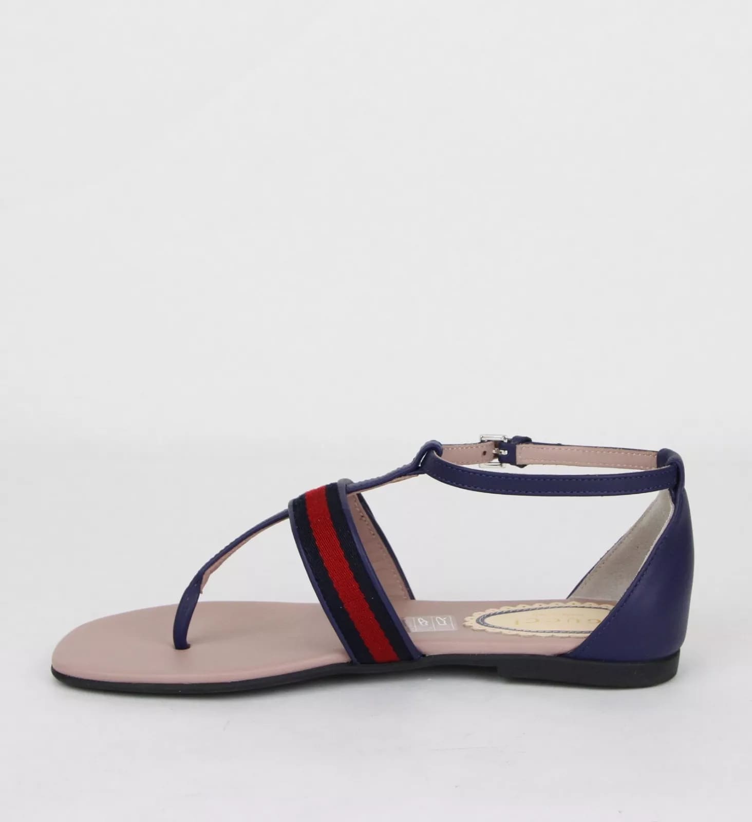 Gucci Girl Childrens Navy Blue Leather Sandal w/R/Blue Web 33/US 2