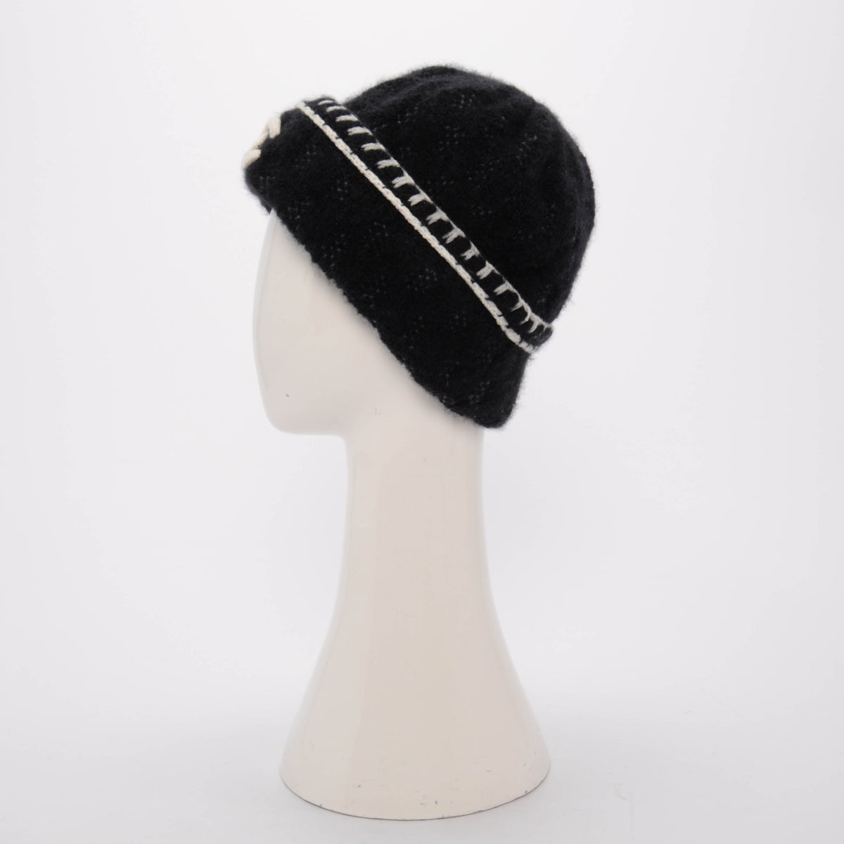 Chanel Black & Ivory Cashmere Blend Cc Beanie Bag