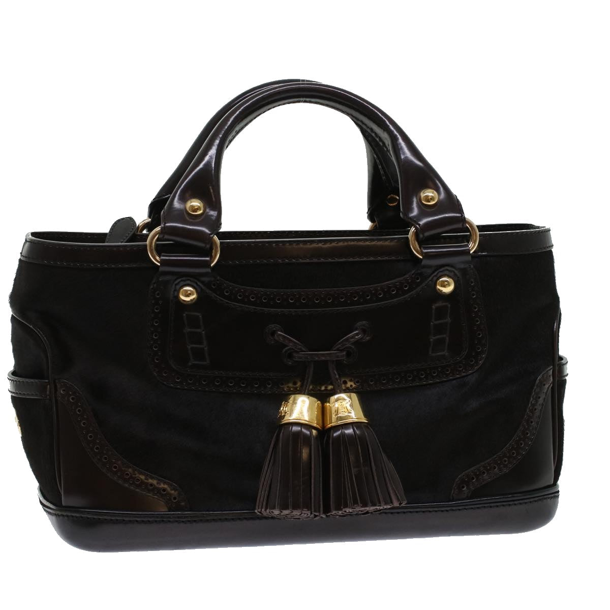Luxury Hand Bag Enamel Harako Dark Leather Brown Travel Bag