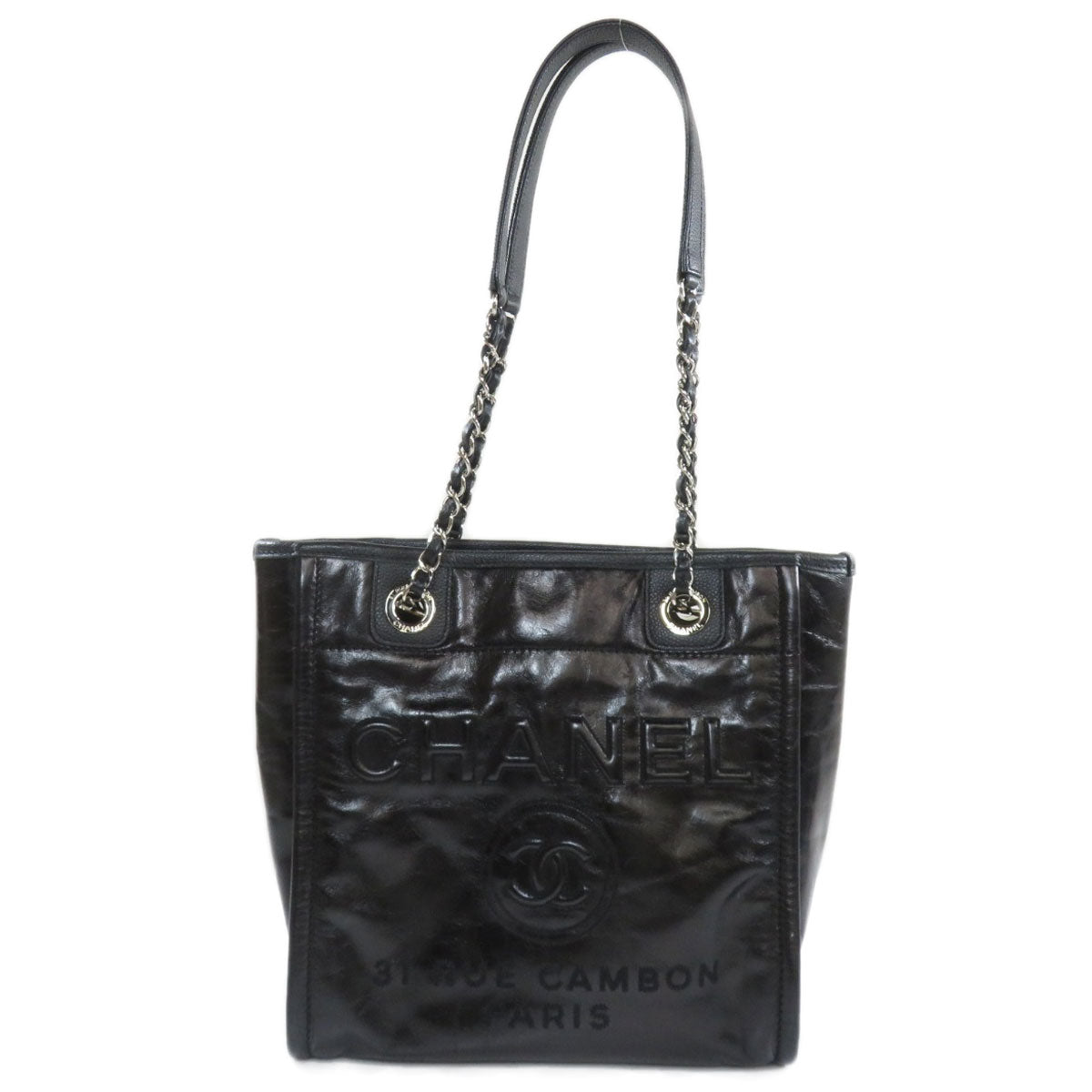 Chanel Deauville Metal Fittings Tote Bag Leather Silver
