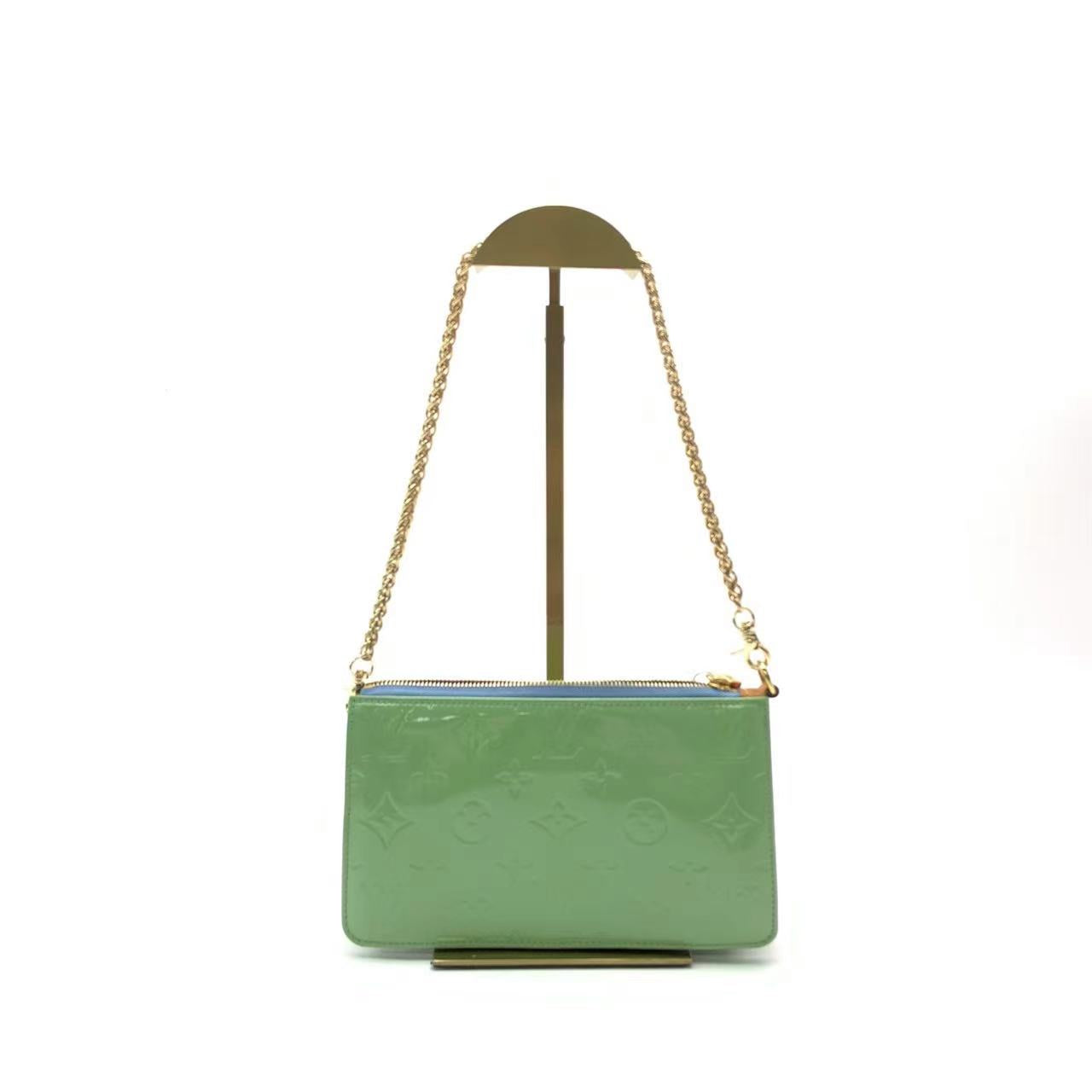 Louis Vuitton Lexington Mint Leather Patent Green Medium Clutch Bag
