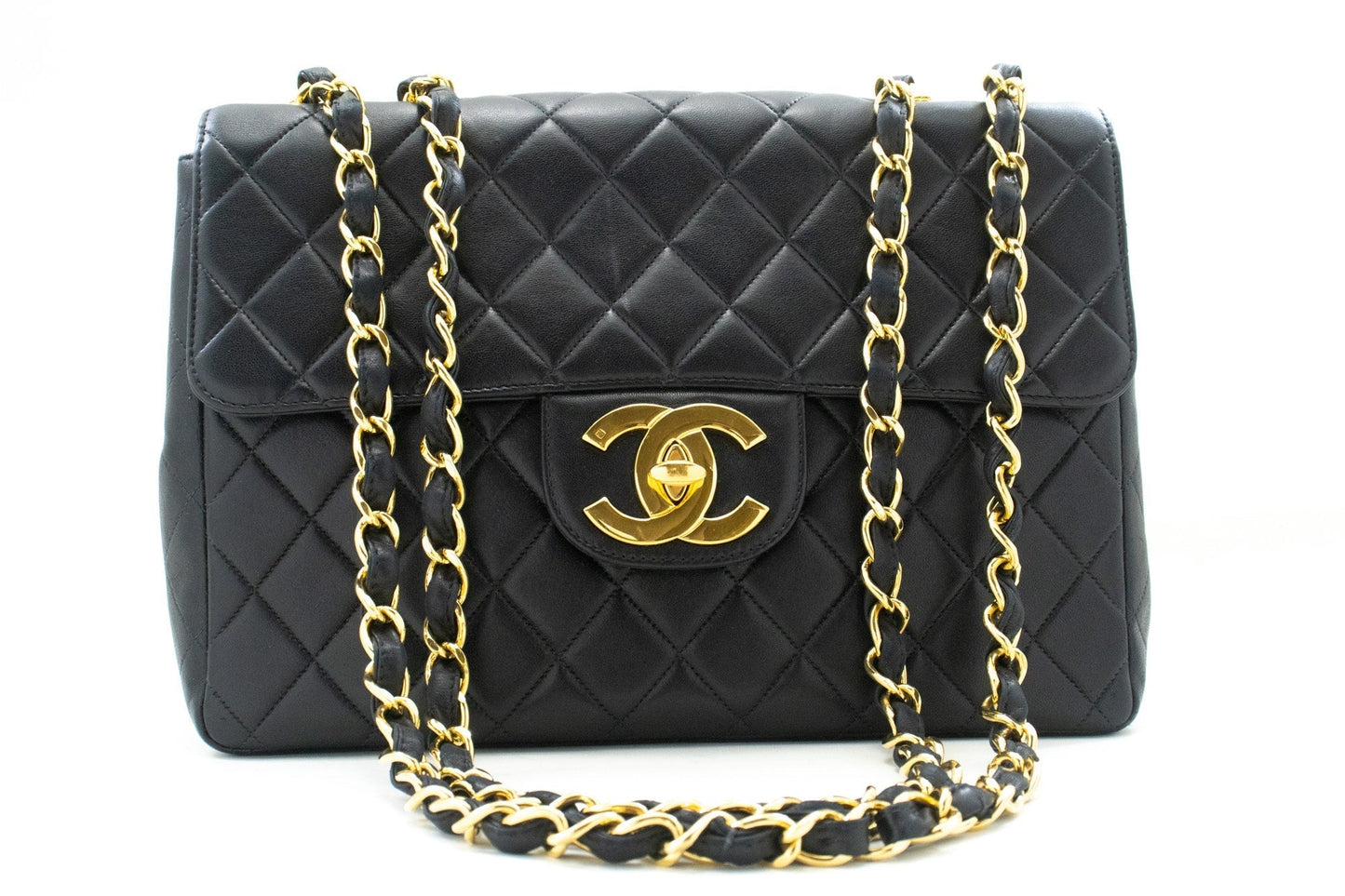 Chanel Classic Large " Chain Shoulder Bag New Black Lambskin