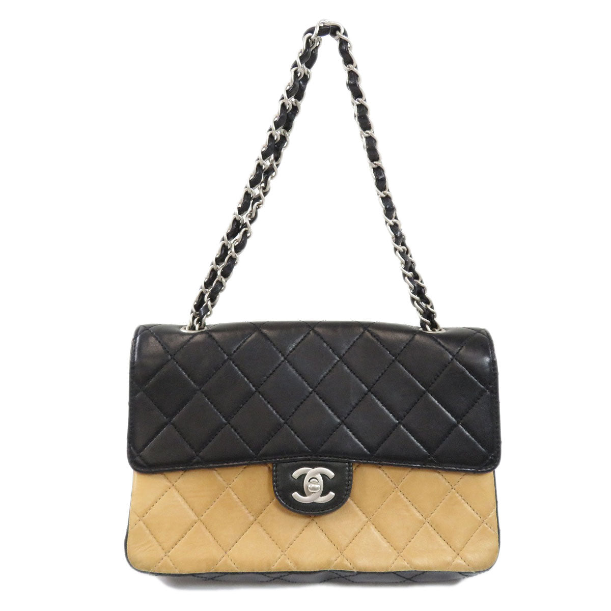 Chanel Metal Fittings Handbag Lambskin Matelasse Silver
