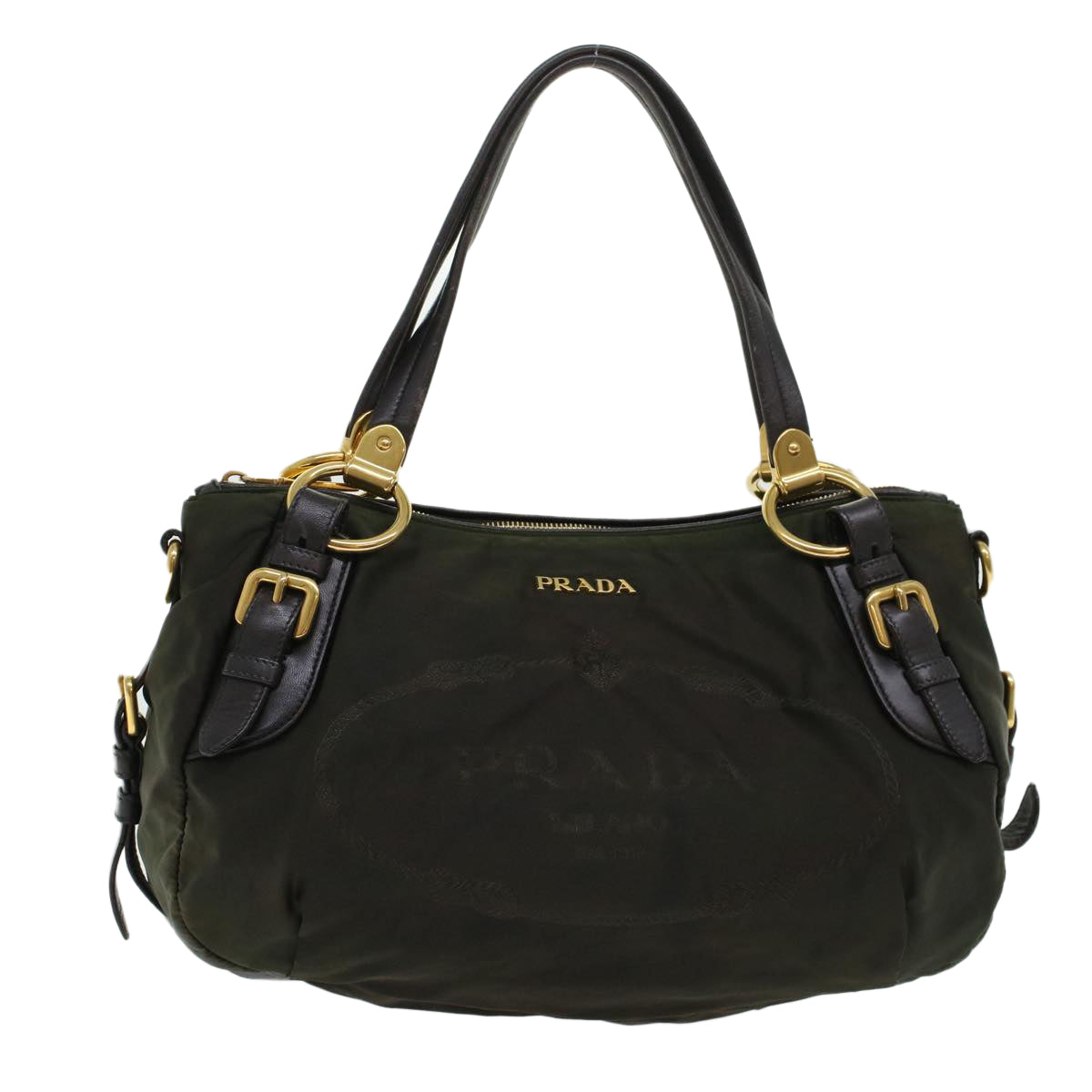 Prada Shoulder Bag Khaki Leather Nylon