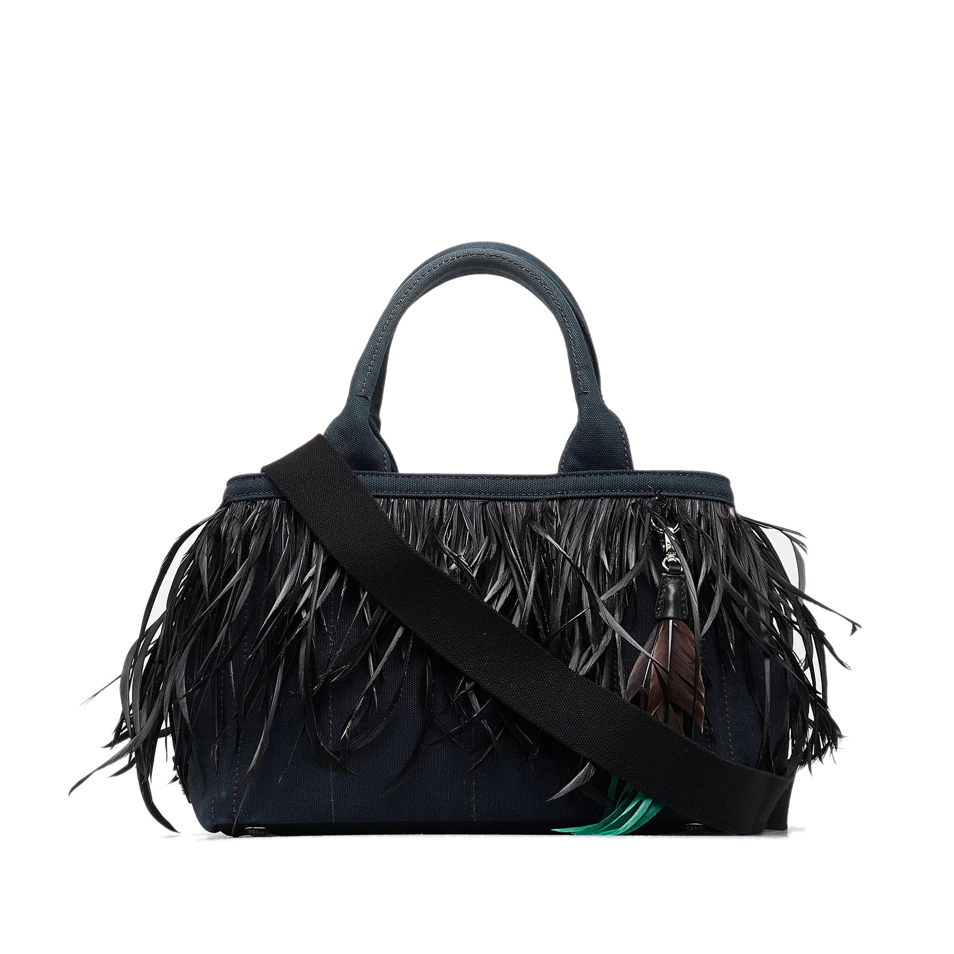 Prada Canapa Convertible And Feather Tote Satchel Canvas Black Mini Satchel Bag
