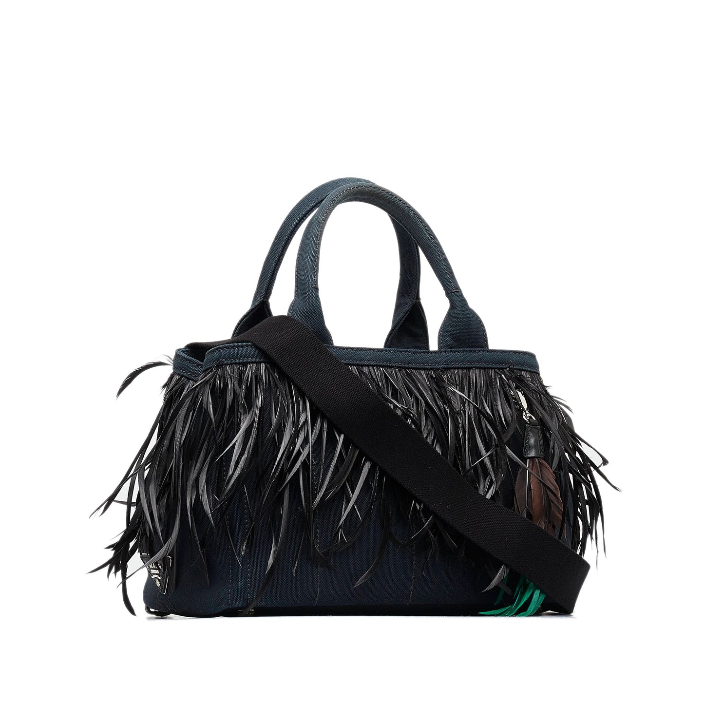 Prada Canapa Convertible And Feather Tote Satchel Canvas Black Mini Satchel Bag