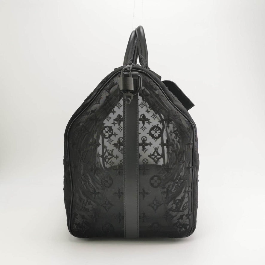 Louis Vuitton Keepall Bandouliere Mesh 50 Mesh Monogram Leather Black Travel Bag