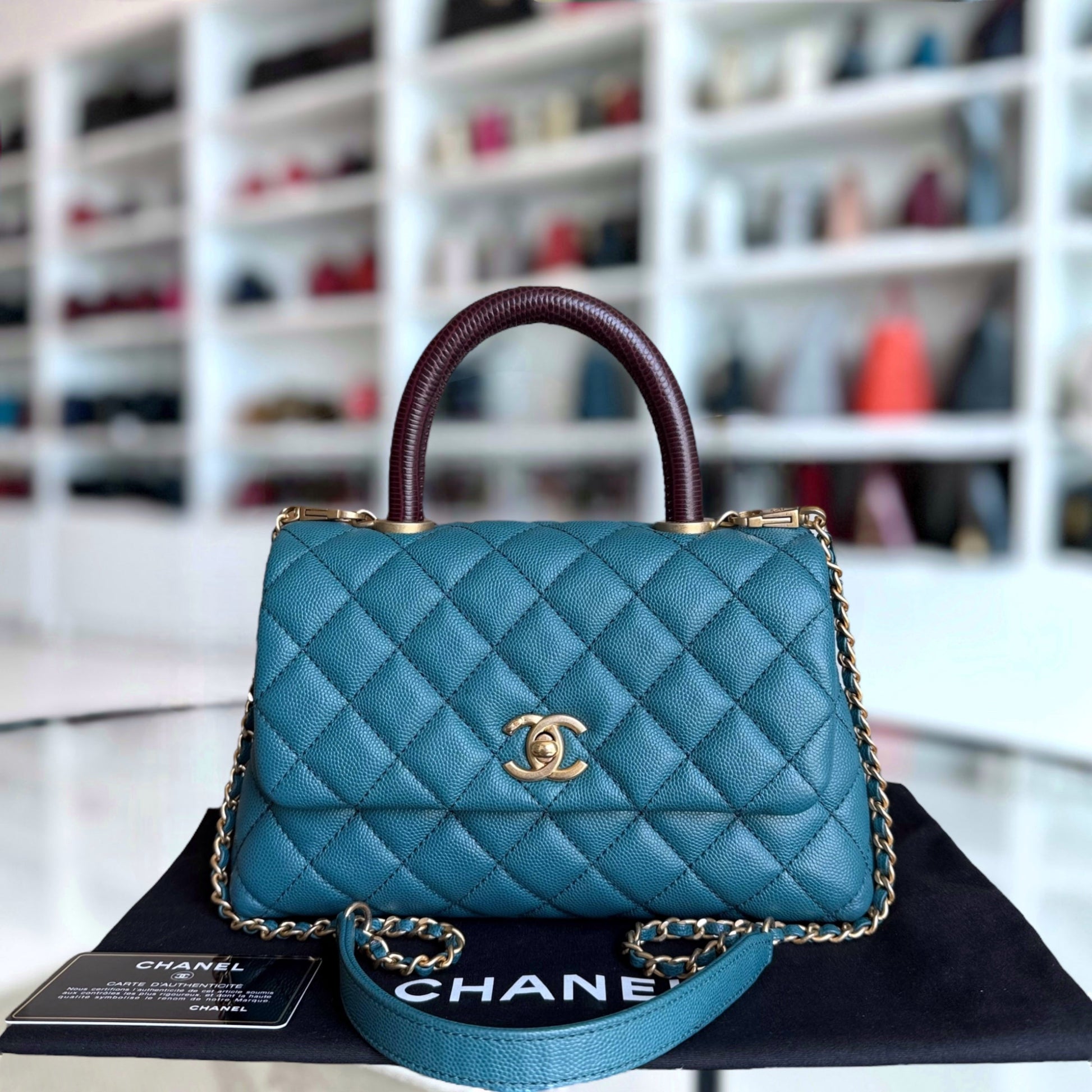 Chanel Coco Handle Small - Caviar Quilted Blue Gold Hardware Series 28
