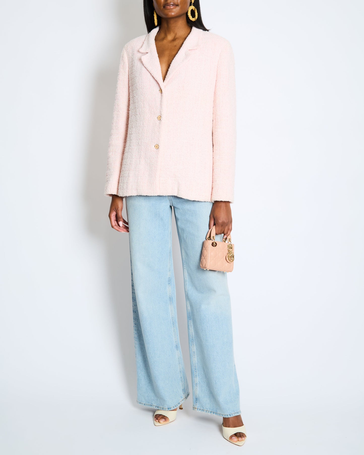 Chanel Pastel Pink   Tweed Jacket with Silver and Beige CC Logo Buttons Size FR 38 (UK 10)