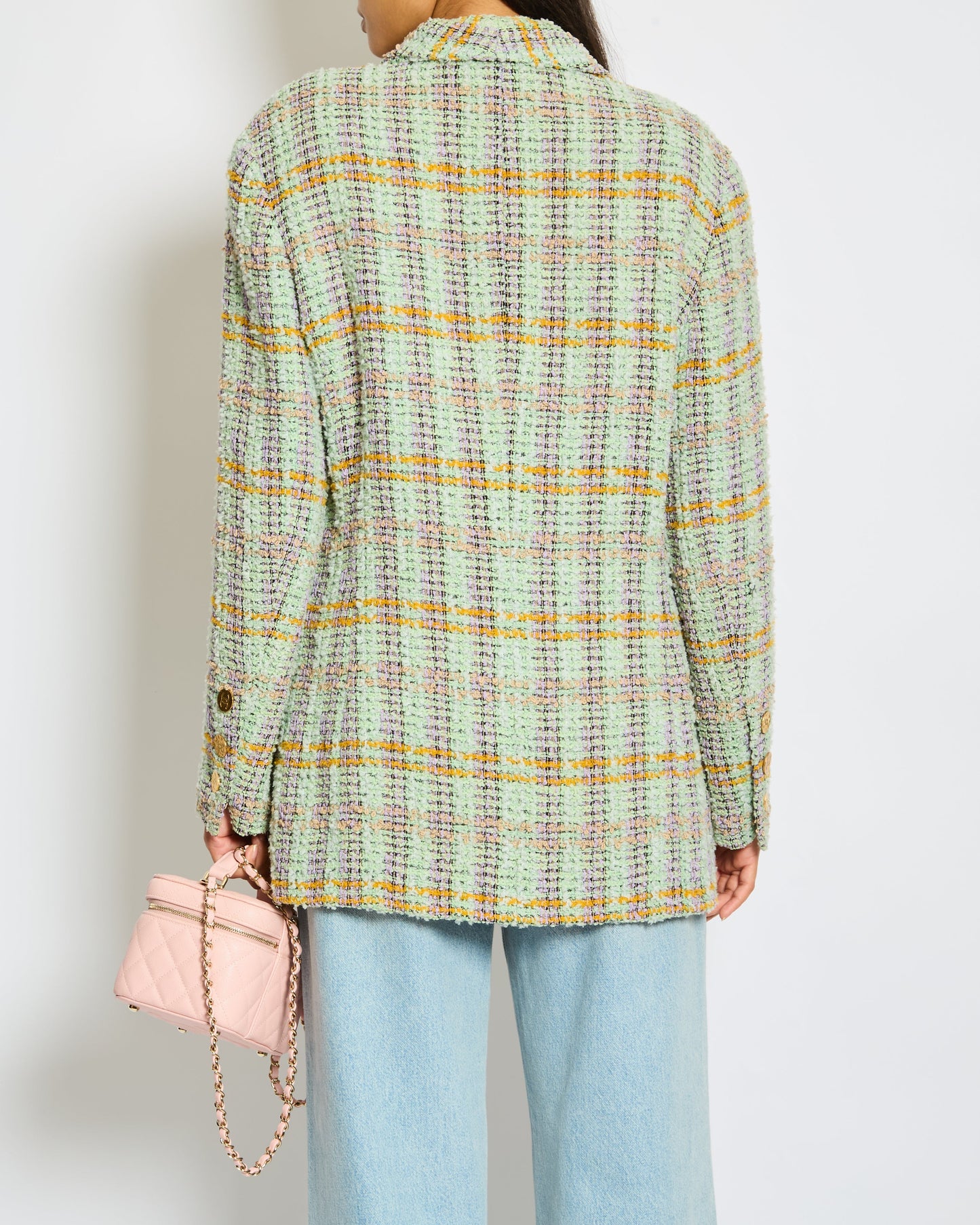 Chanel 1994   Green, Orange and Purple Tweed Jacket with Brushed Gold CC Logo Buttons Size FR 38 (UK 10)