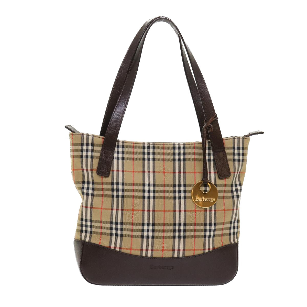 Burberry Luxury ss Nova Check Hand Bag Auth Leather Nylon Beige Travel Bag