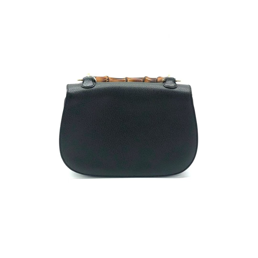 Gucci Bamboo Leather Black Medium Top Handle Travel Bag Black 1