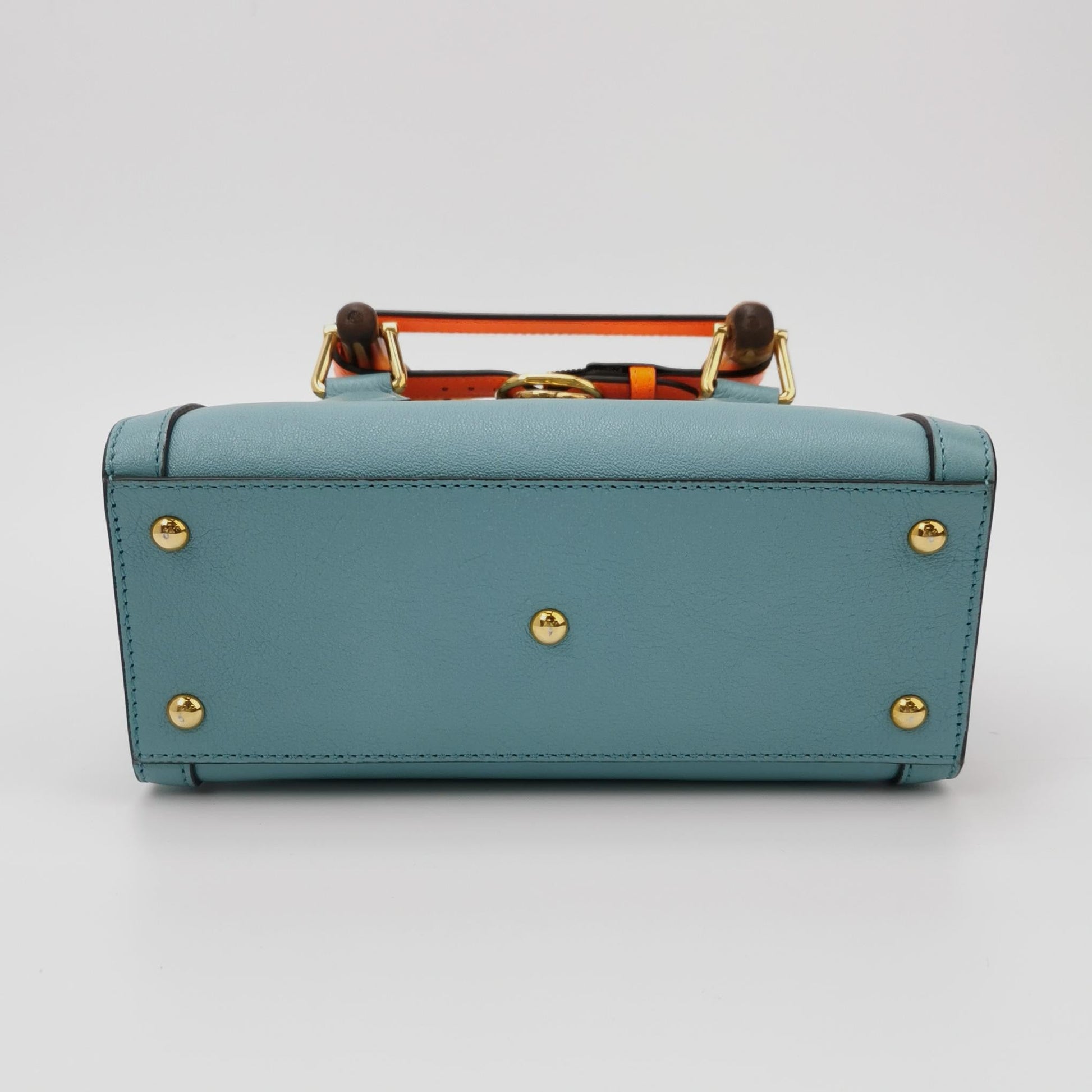 Gucci Diana Bamboo Handle Strap Leather Blue Cream Mini Travel Bag