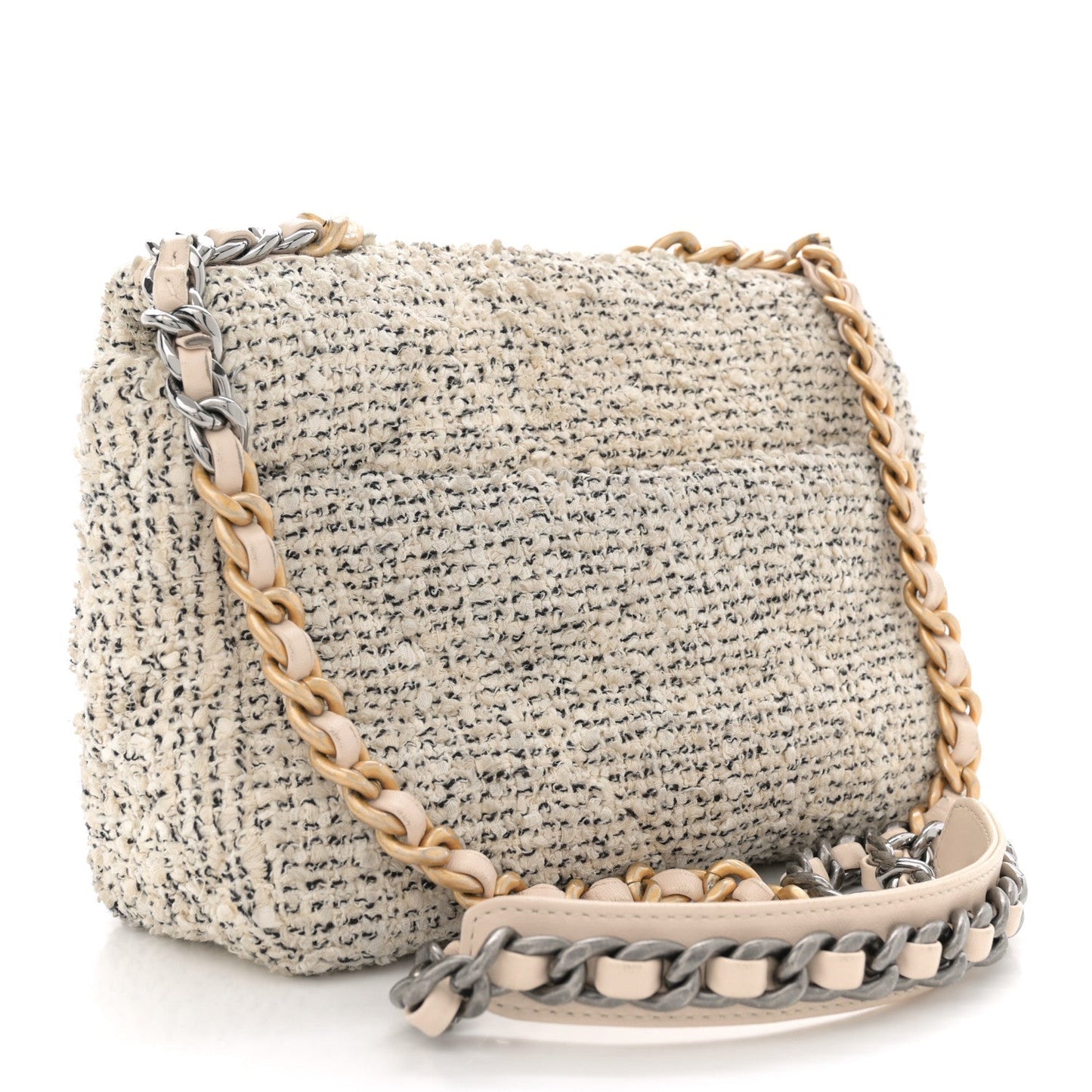 Chanel Tweed Quilted Medium 19 Flap Ecru Black Bag