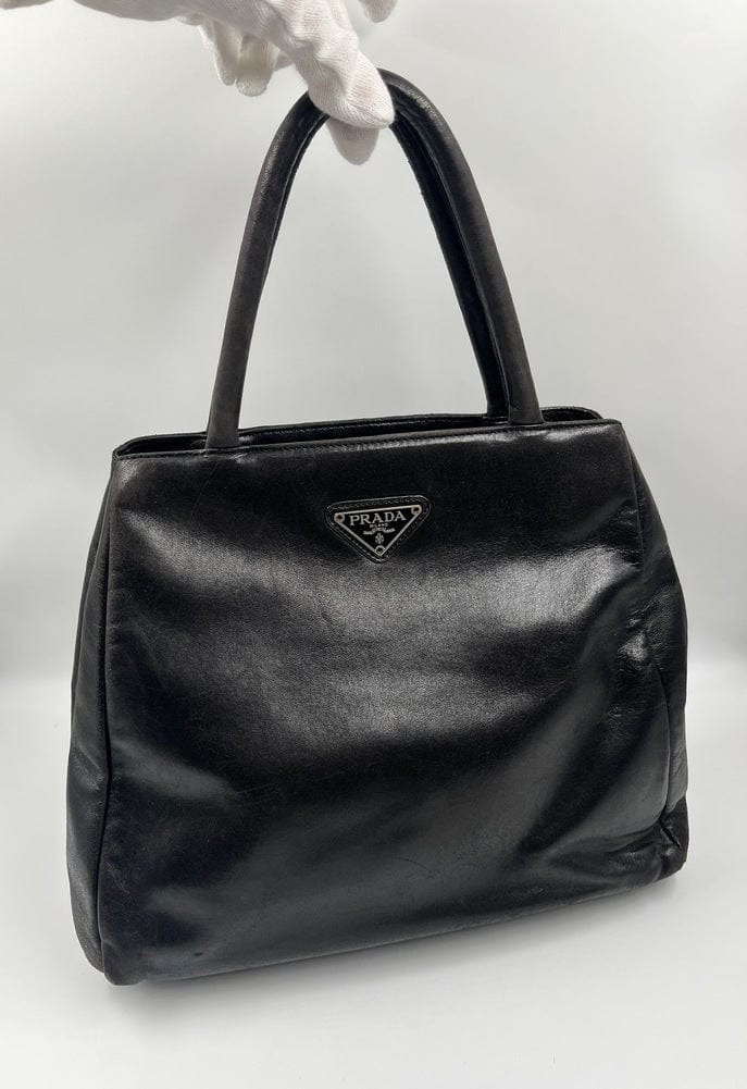 Prada Tote Leather Black Tote Bag Leather Tote 1