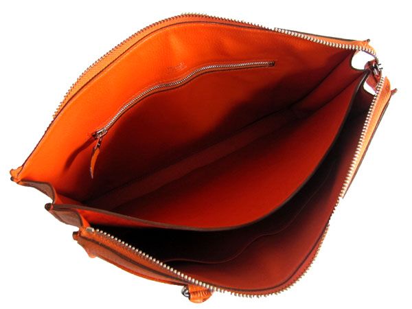 Hermes Luxury Briefcases Briefcase Cow Orange Handbag Leather Travel Bag