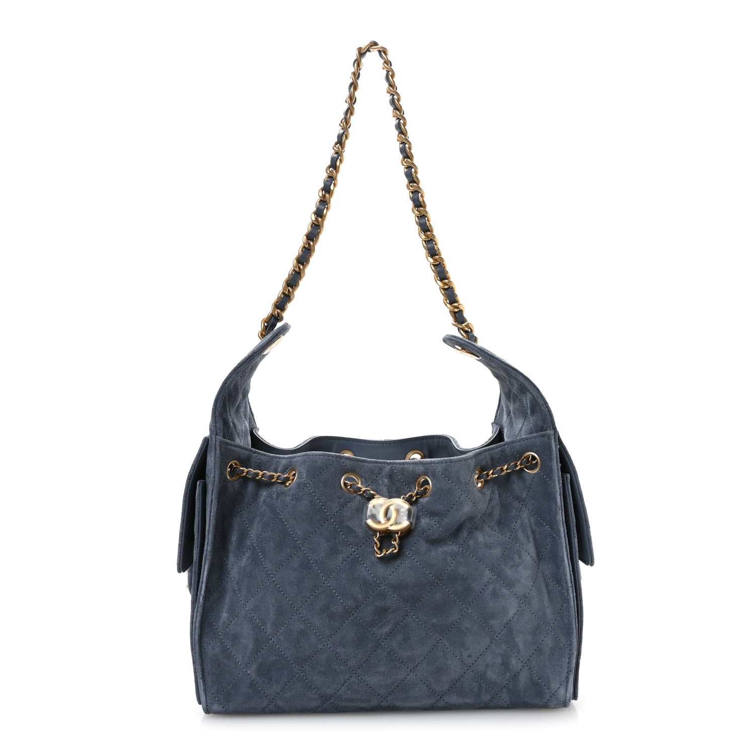 Chanel Suede Quilted Small 25 Handbag Blue