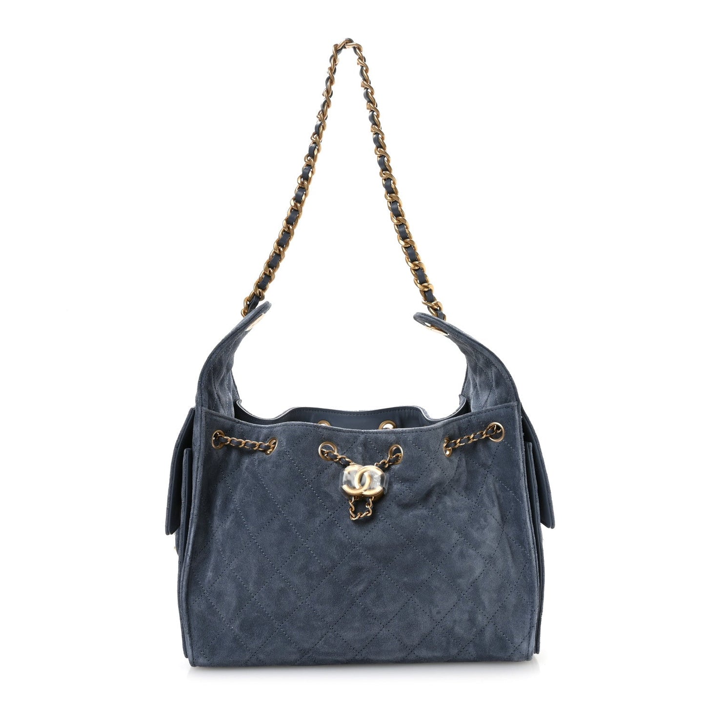 Suede Quilted Small Chanel 25 Handbag Blue