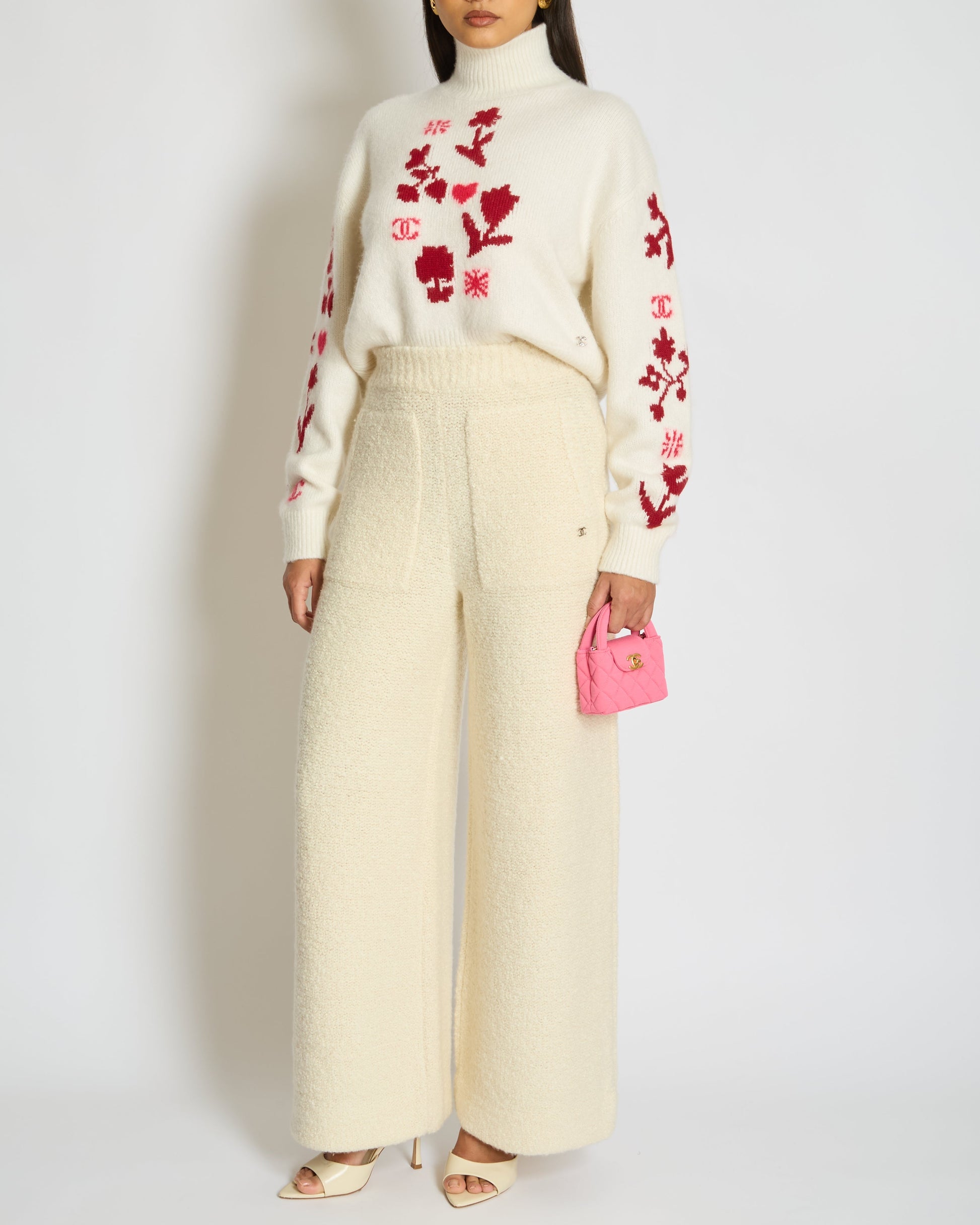 Chanel 24K Cream Cashmere And Wool Wide Legs Tro R With Cc Logo On The Front Pocket Size Fr 34 (Uk 6) Rrp £ Bag