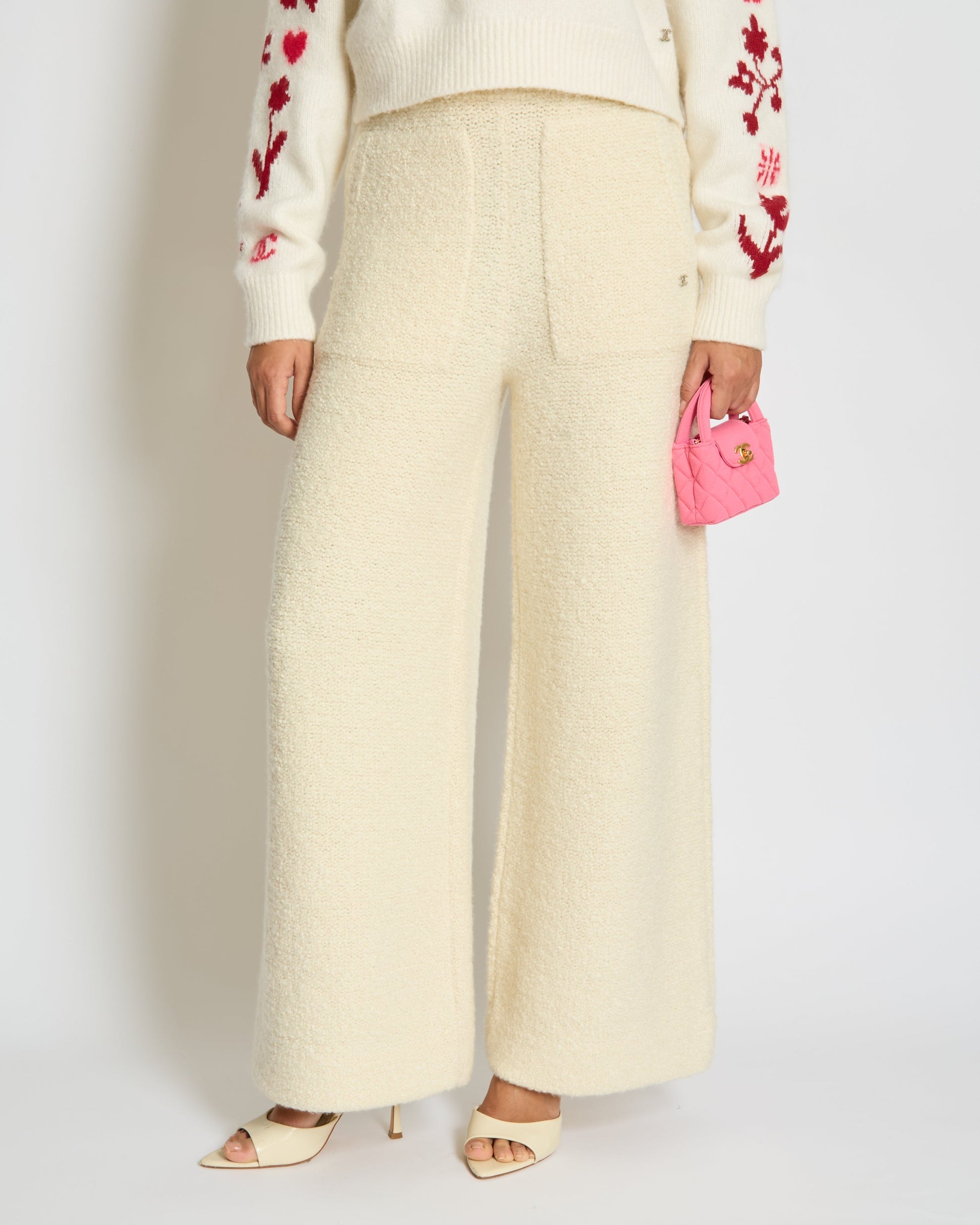 Chanel 24K Cream Cashmere And Wool Wide Legs Tro R With Cc Logo On The Front Pocket Size Fr 34 (Uk 6) Rrp £ Bag