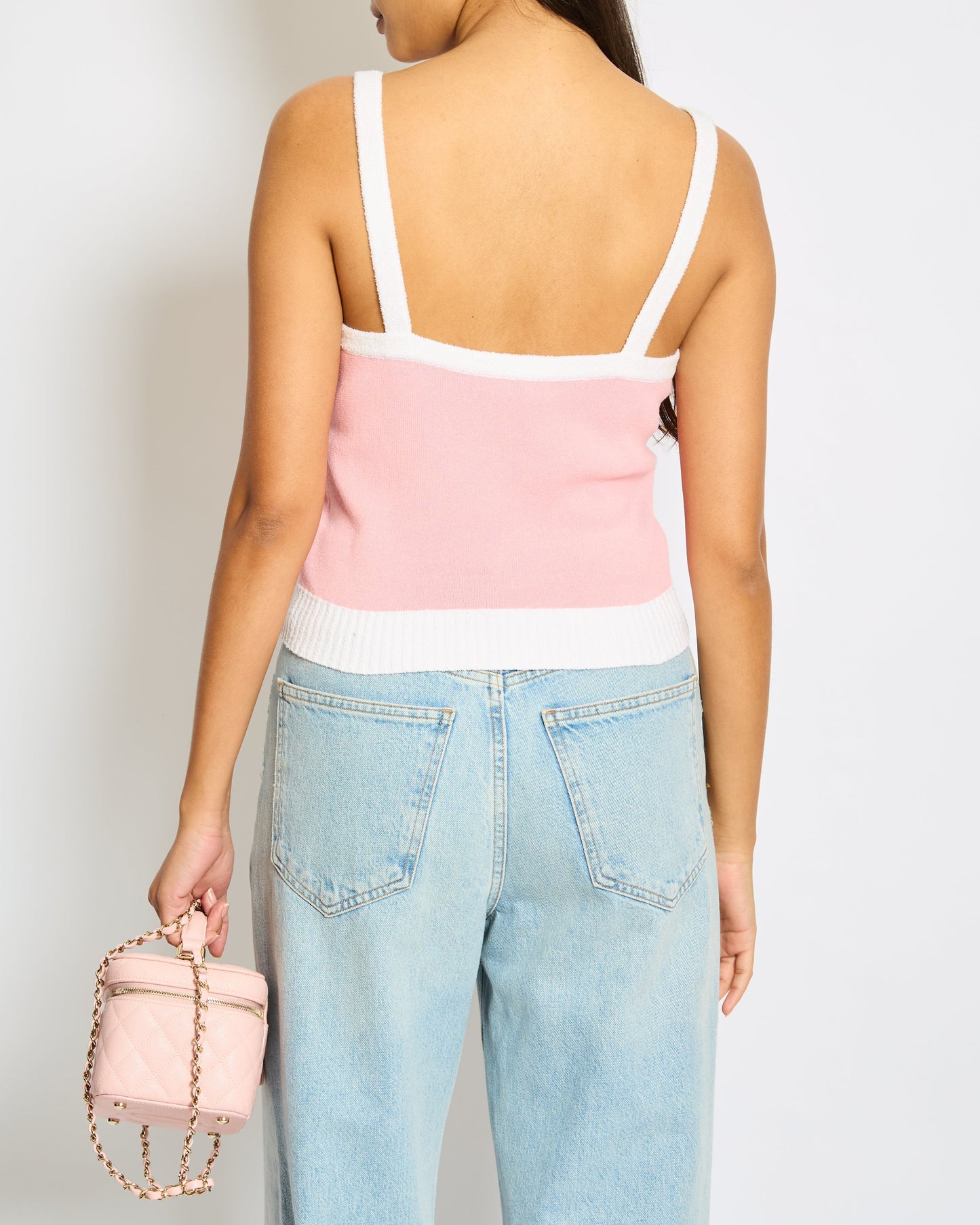 Chanel Cruise Pink and White Tank Top with CC logo and White Towelling detailing Size FR 36 (UK8)