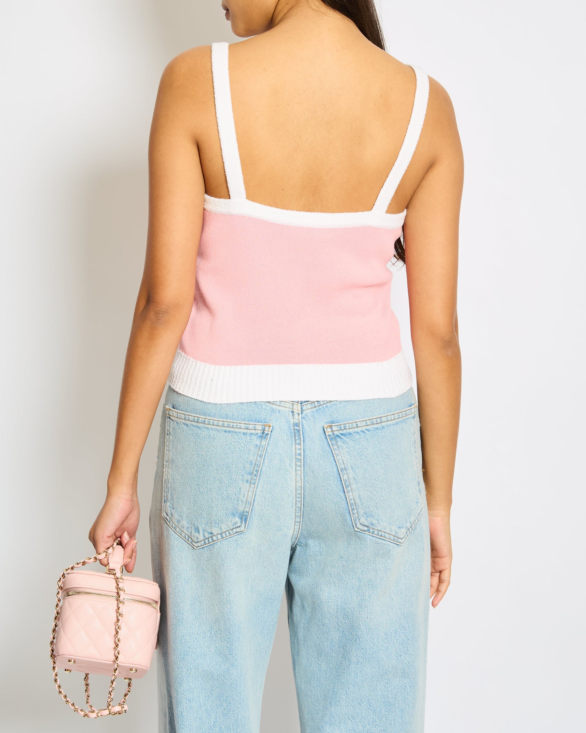 Chanel Cruise Pink and White Tank Top with CC logo and White Towelling detailing Size FR 36 (UK8)