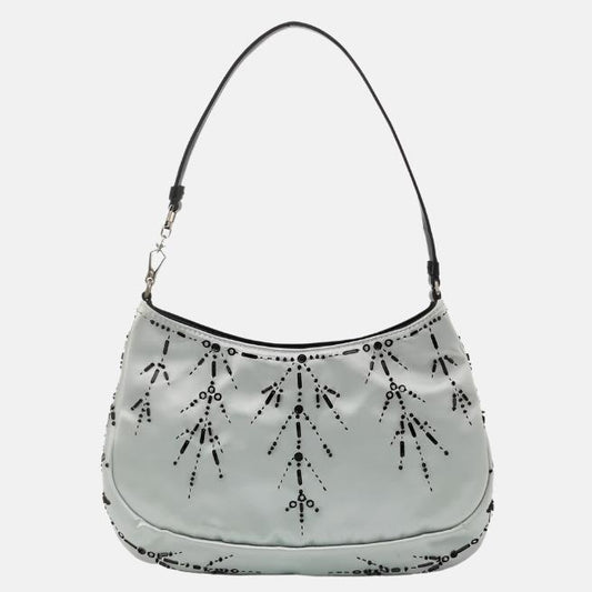 Prada Cleo Silk Beaded Embroidery Shoulder Bag Blue