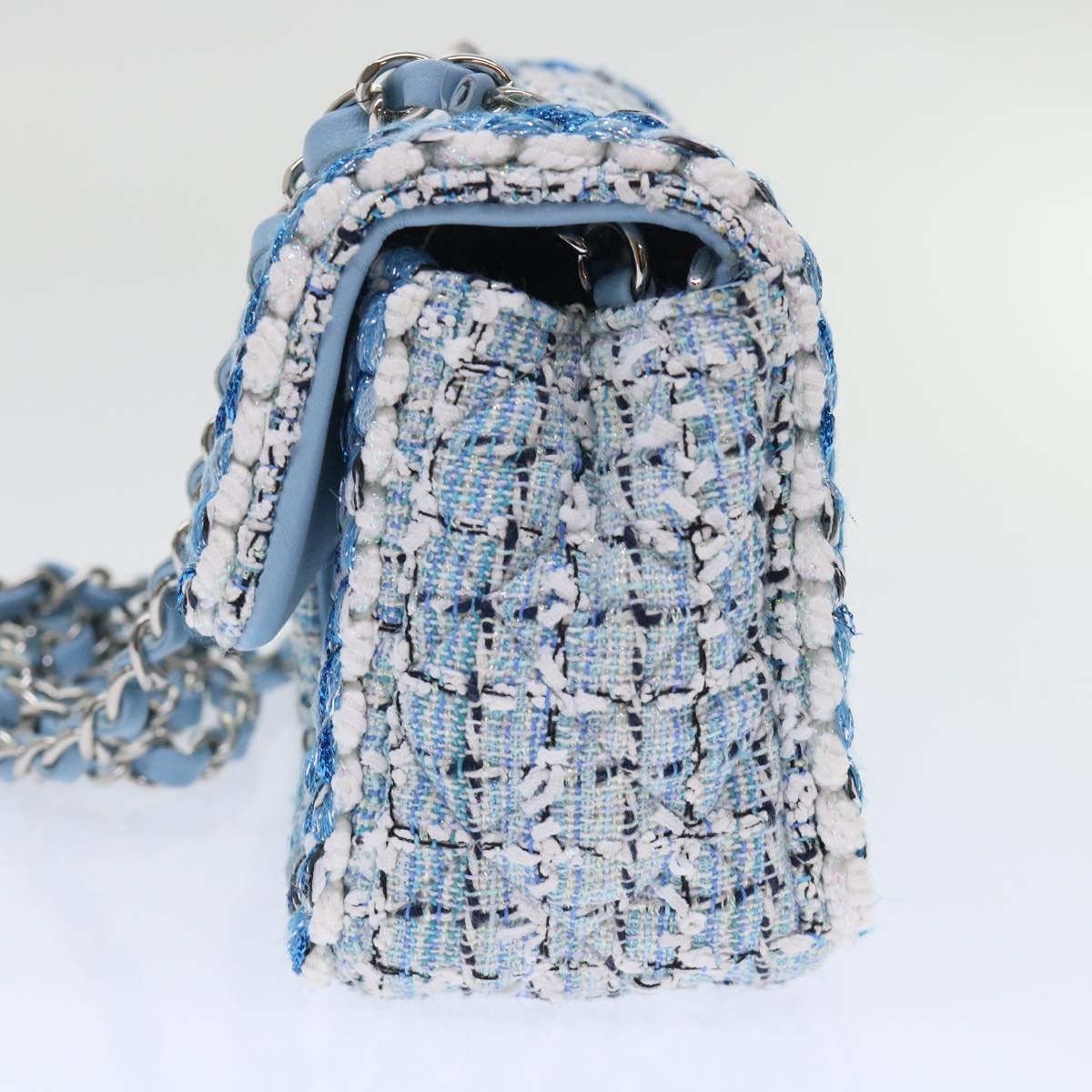 Chanel Chain Shoulder Bag Tweed Blue CC Auth A