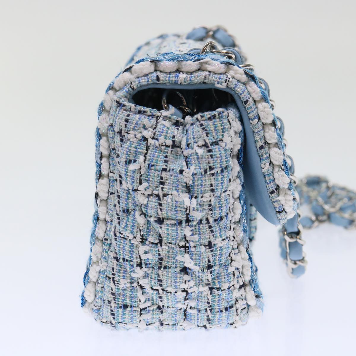 Chanel Chain Shoulder Bag Tweed Blue CC Auth A