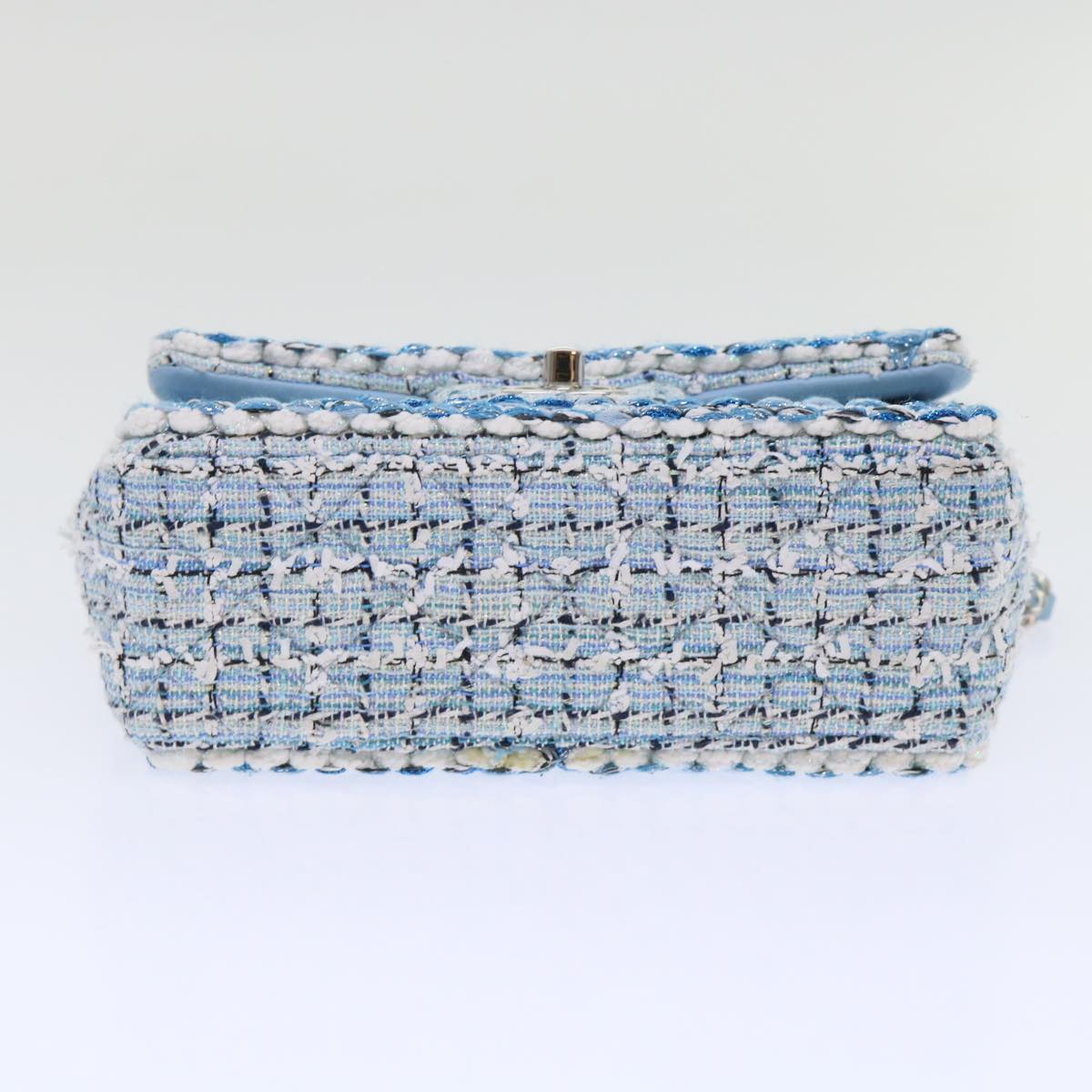 Chanel Chain Shoulder Bag Tweed Blue CC Auth A