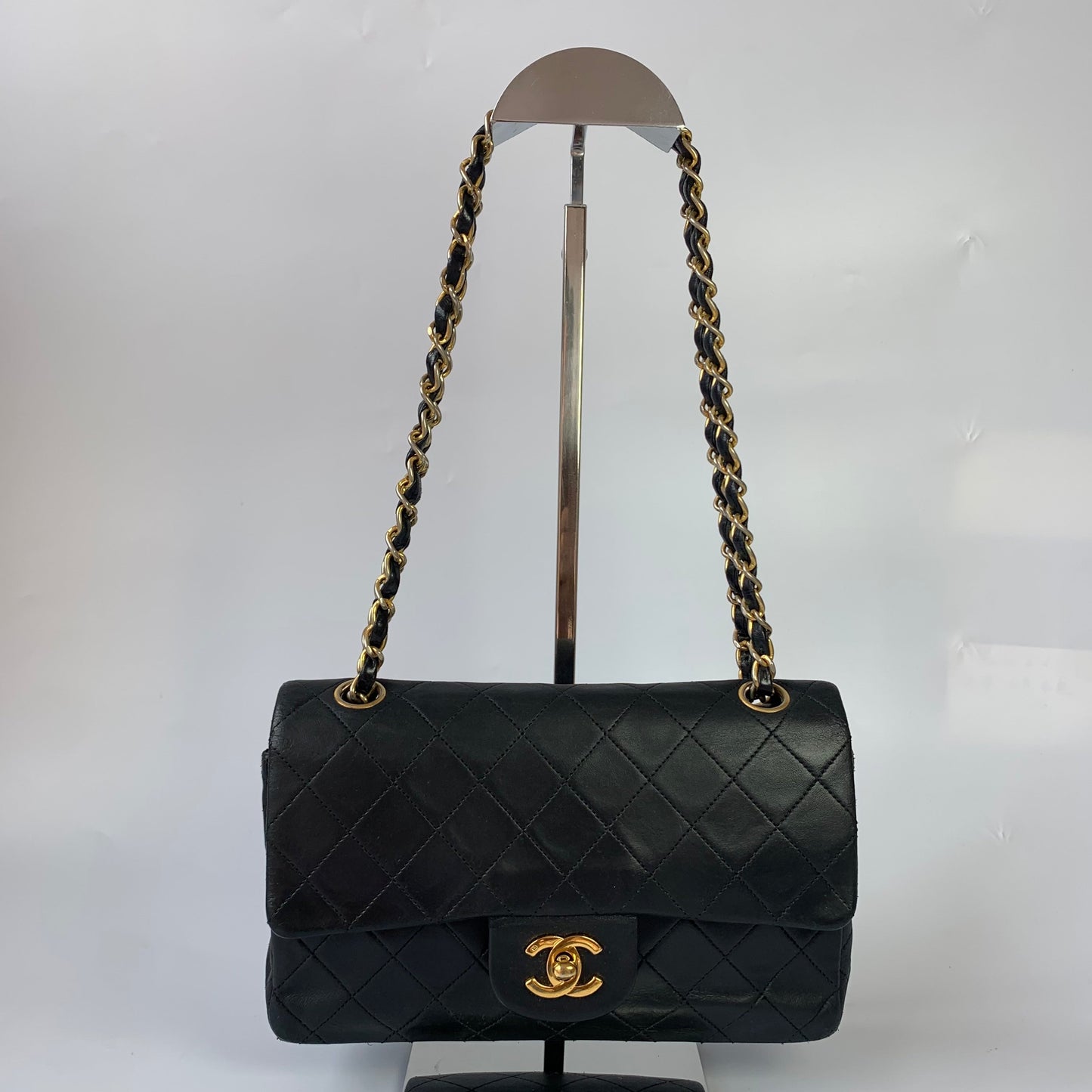 Chanel Classic Flap Lambskin 24k Hardware Black Gold Leather Handbag Gold Hardware