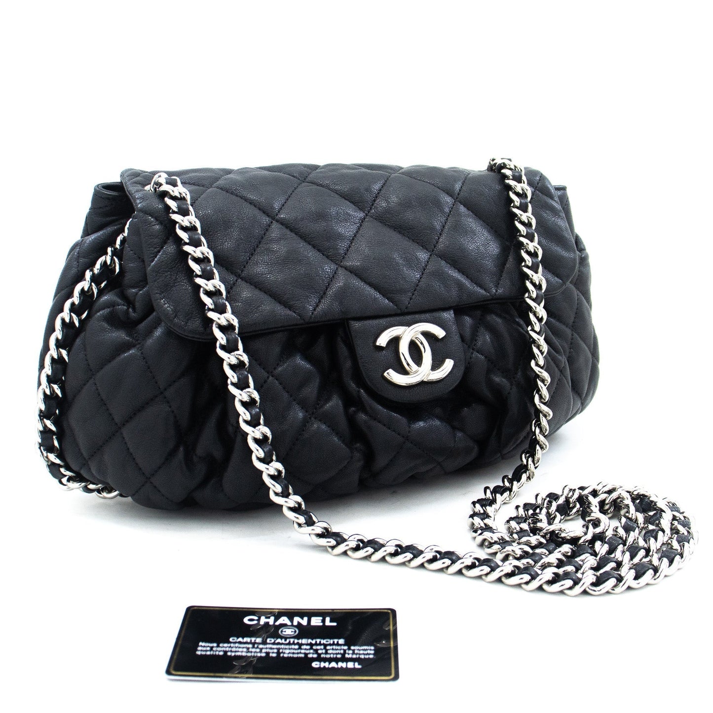 Chanel Chain Around Shoulder Bag Crossbody Black Calfskin Leather