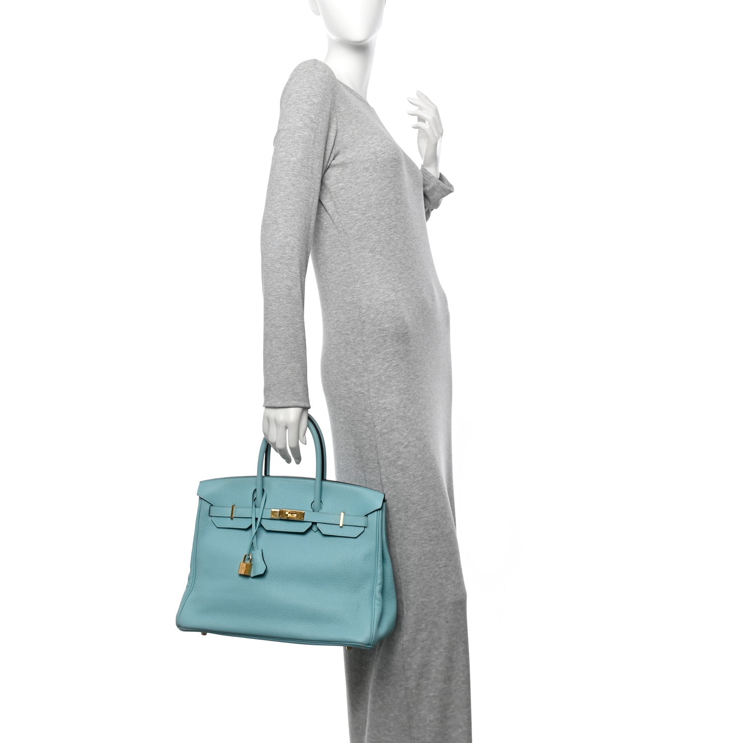Hermes Taurillon Clemence Birkin Bleu Atoll Handbag Travel Bag