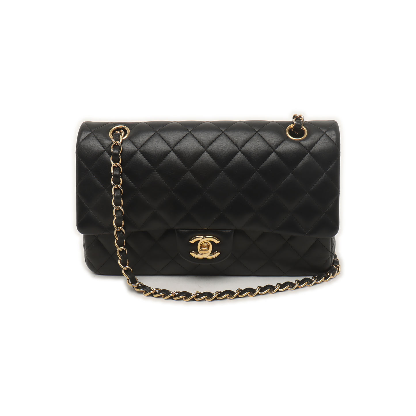 Chanel Timeless Classic Flap Lambskin Hardware -16 Black Gold Leather Handbag