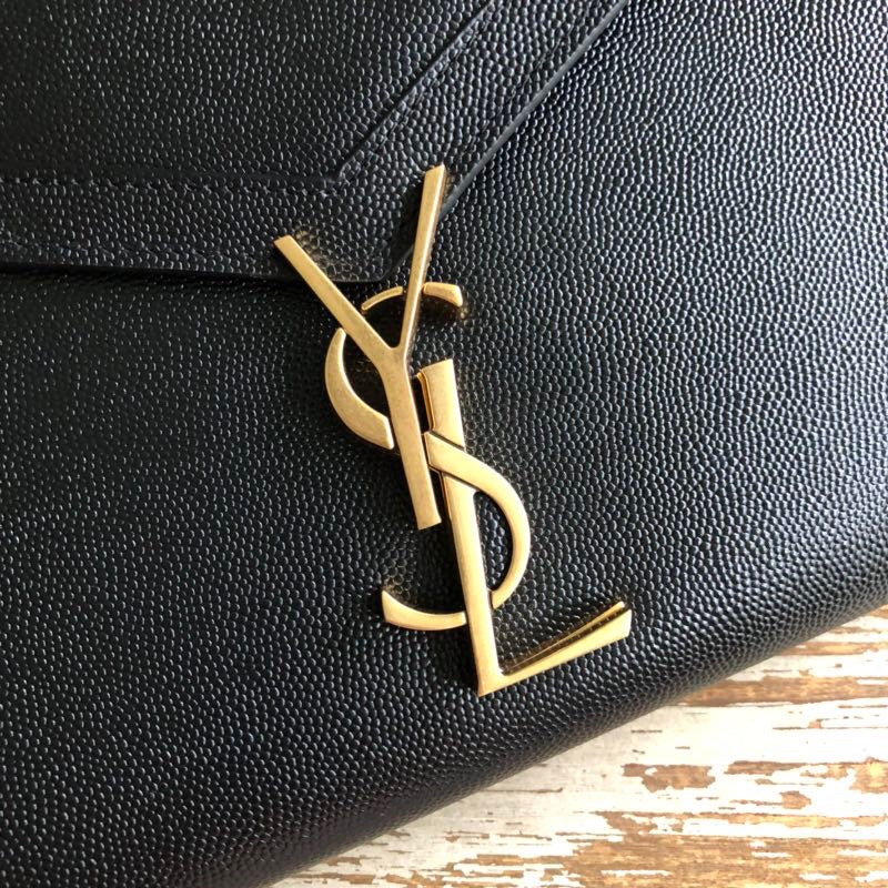 YSL Saint Laurent Cassandra -Front 8.7in 22cm Black Flap Crossbody Bag