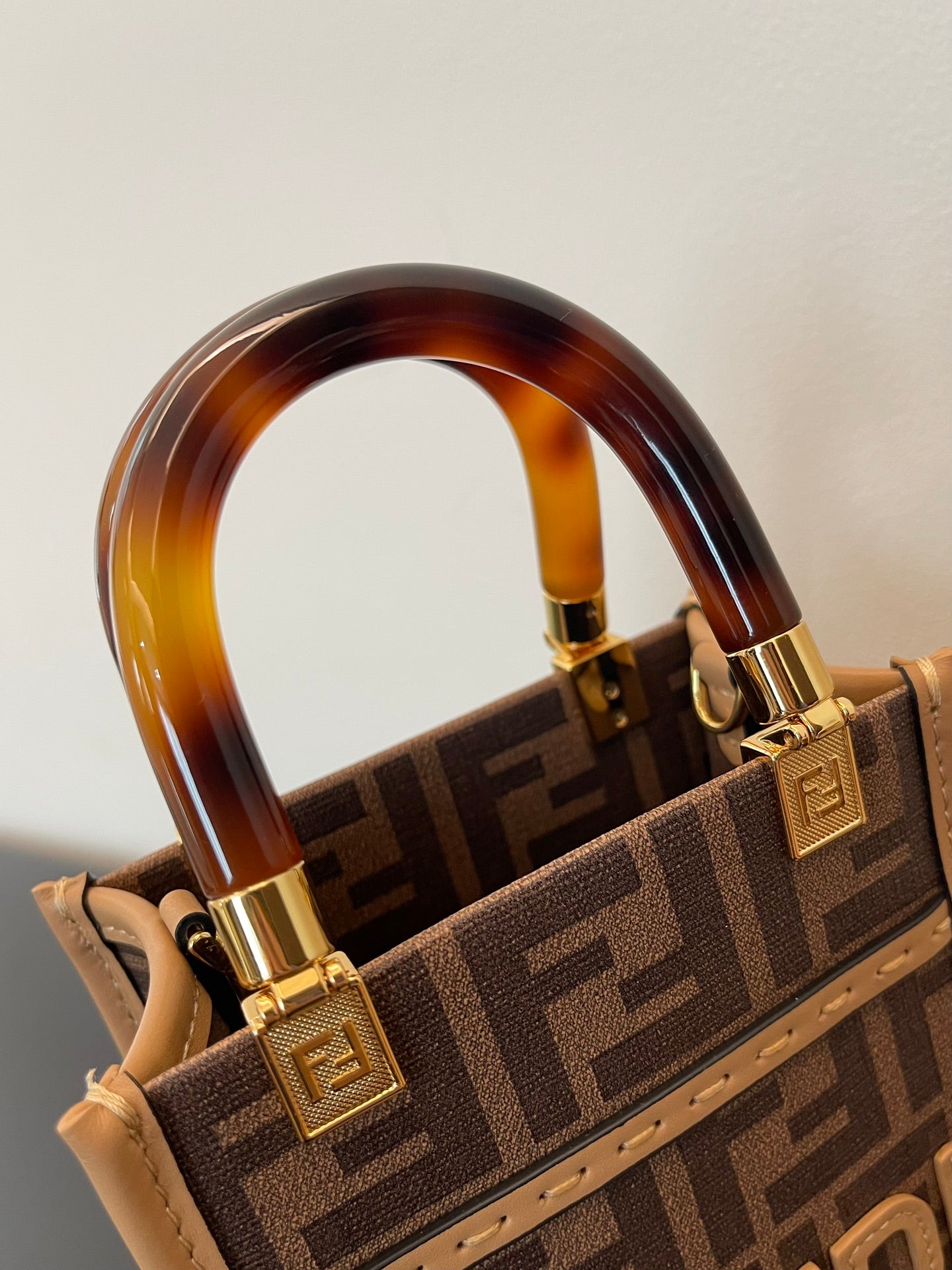 Fendi Top QualityTop Quality Sunshine Shopper Brown Mini FF Tote Bag