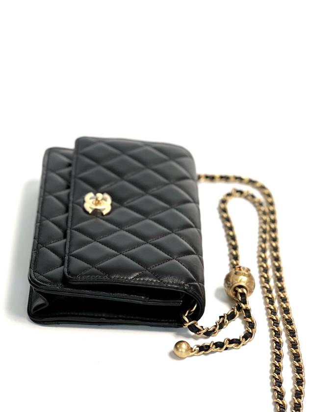Wallet On Chain Crossbody Bag Lambskin Gold Black Chanel
