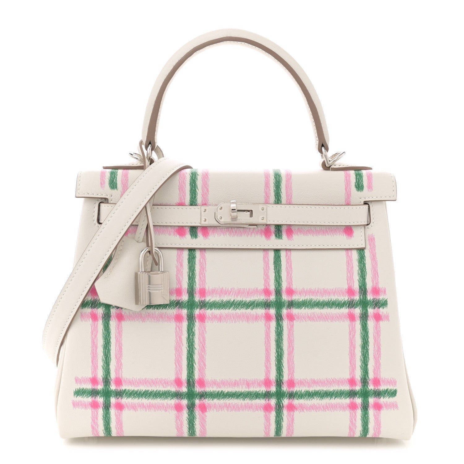 Hermes Swift Tartan Kelly Retourne Gris Pale Rose Bubblegum Travel Bag